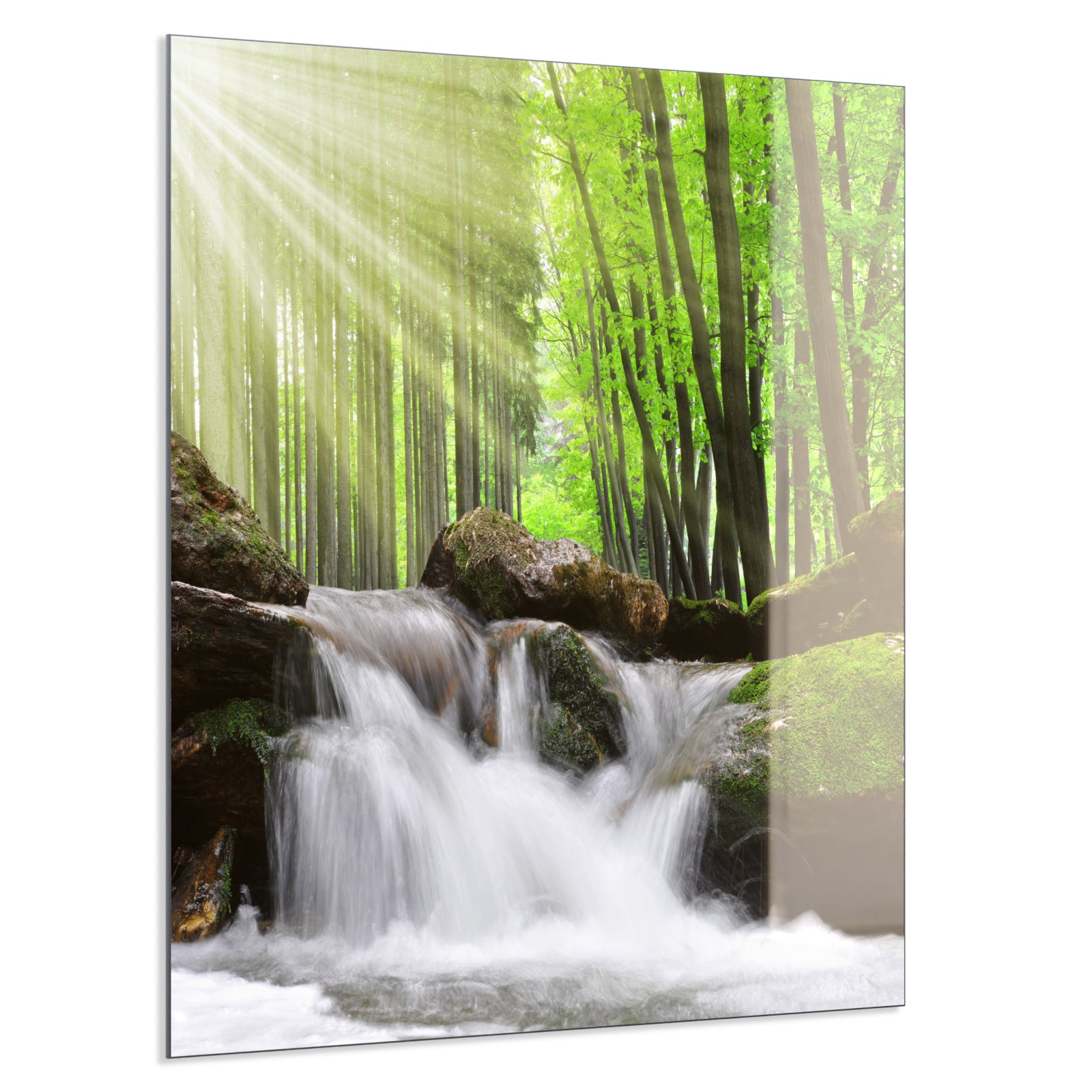 Deko Glas Wandbild Motiv 065 Wasserfall Wald