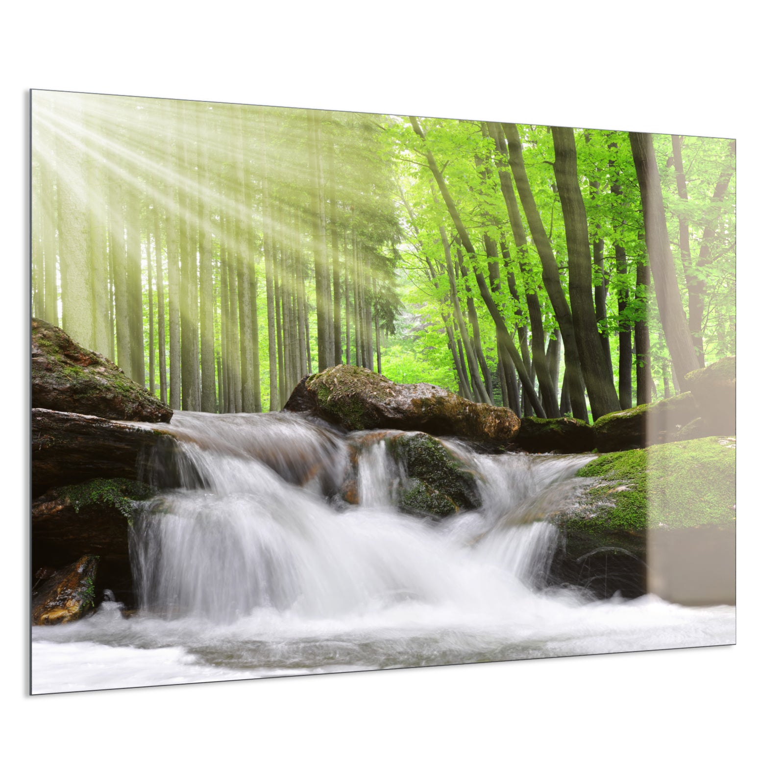 Deko Glas Wandbild Motiv 065 Wasserfall Wald