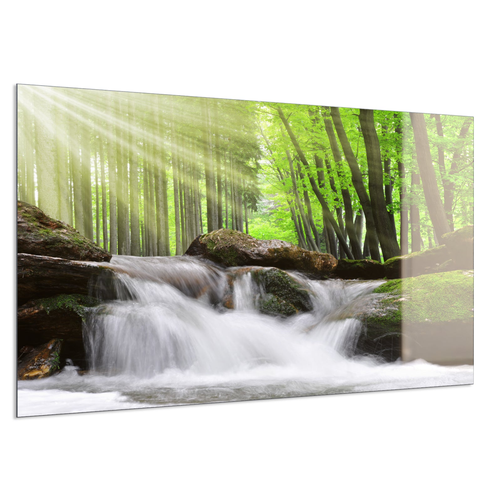 Deko Glas Wandbild Motiv 065 Wasserfall Wald