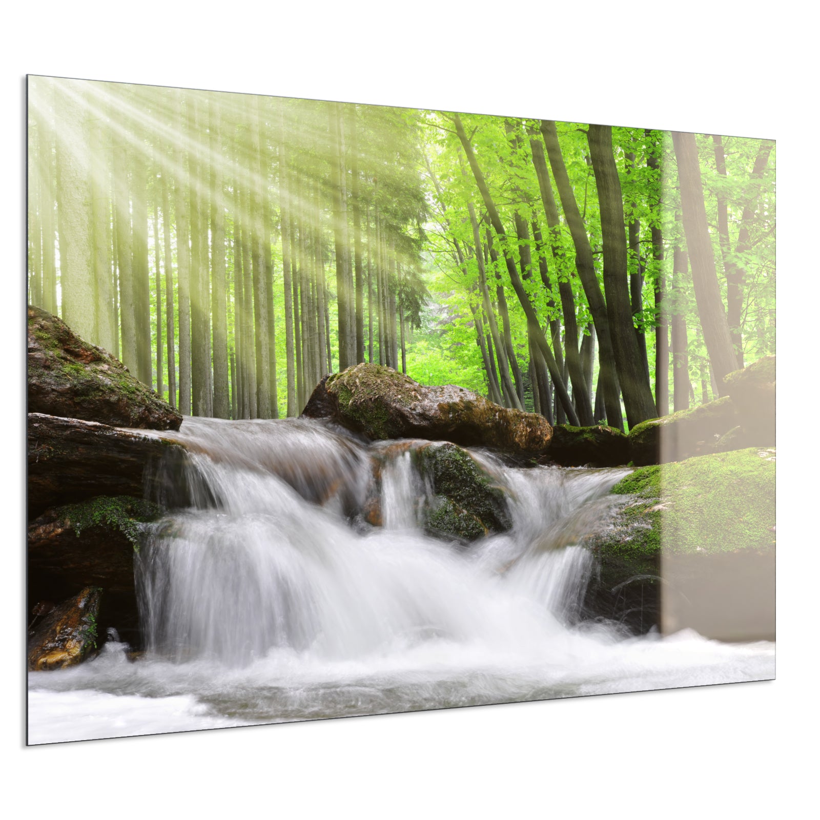Deko Glas Wandbild Motiv 065 Wasserfall Wald