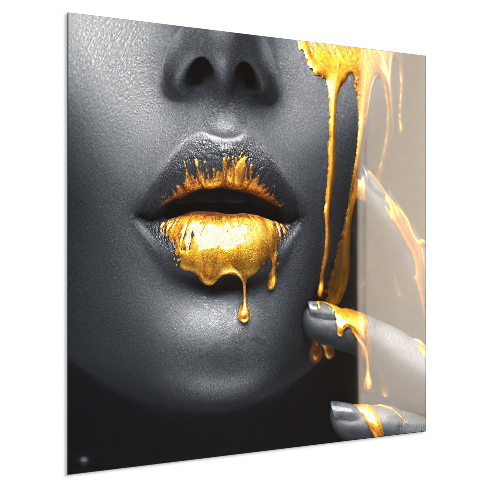 Deko Glas Wandbild Motiv 081 Goldene Lippen