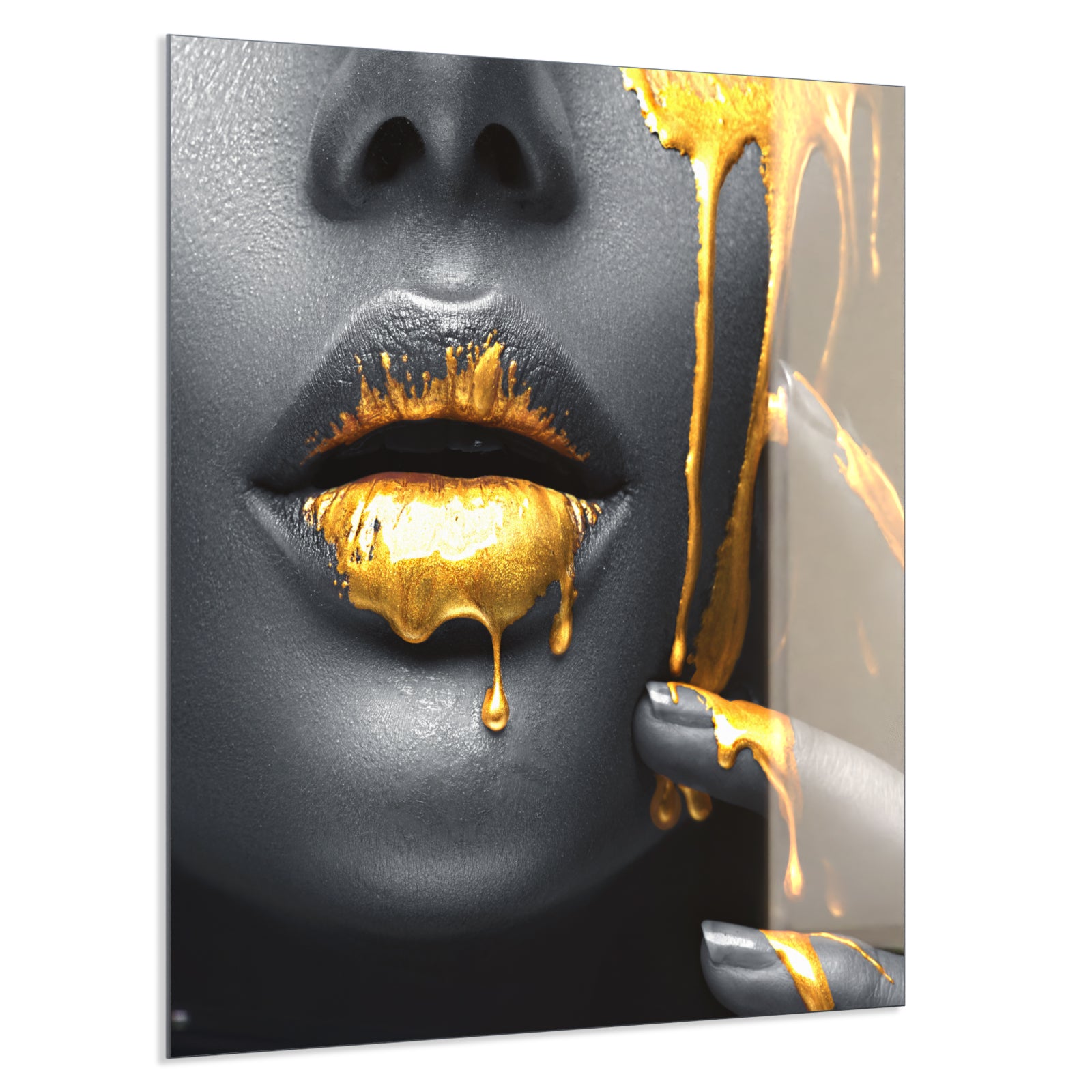 Deko Glas Wandbild Motiv 081 Goldene Lippen
