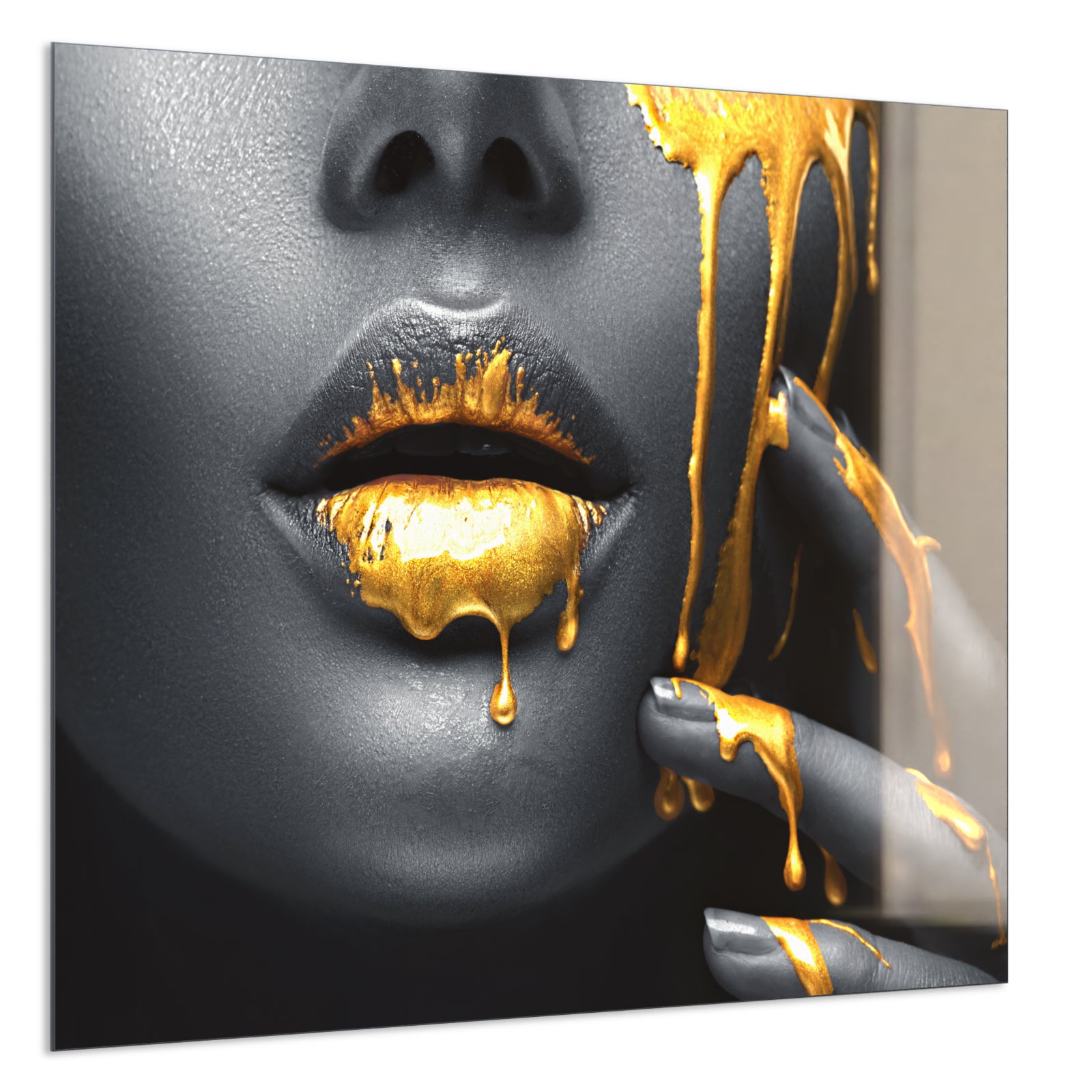 Deko Glas Wandbild Motiv 081 Goldene Lippen