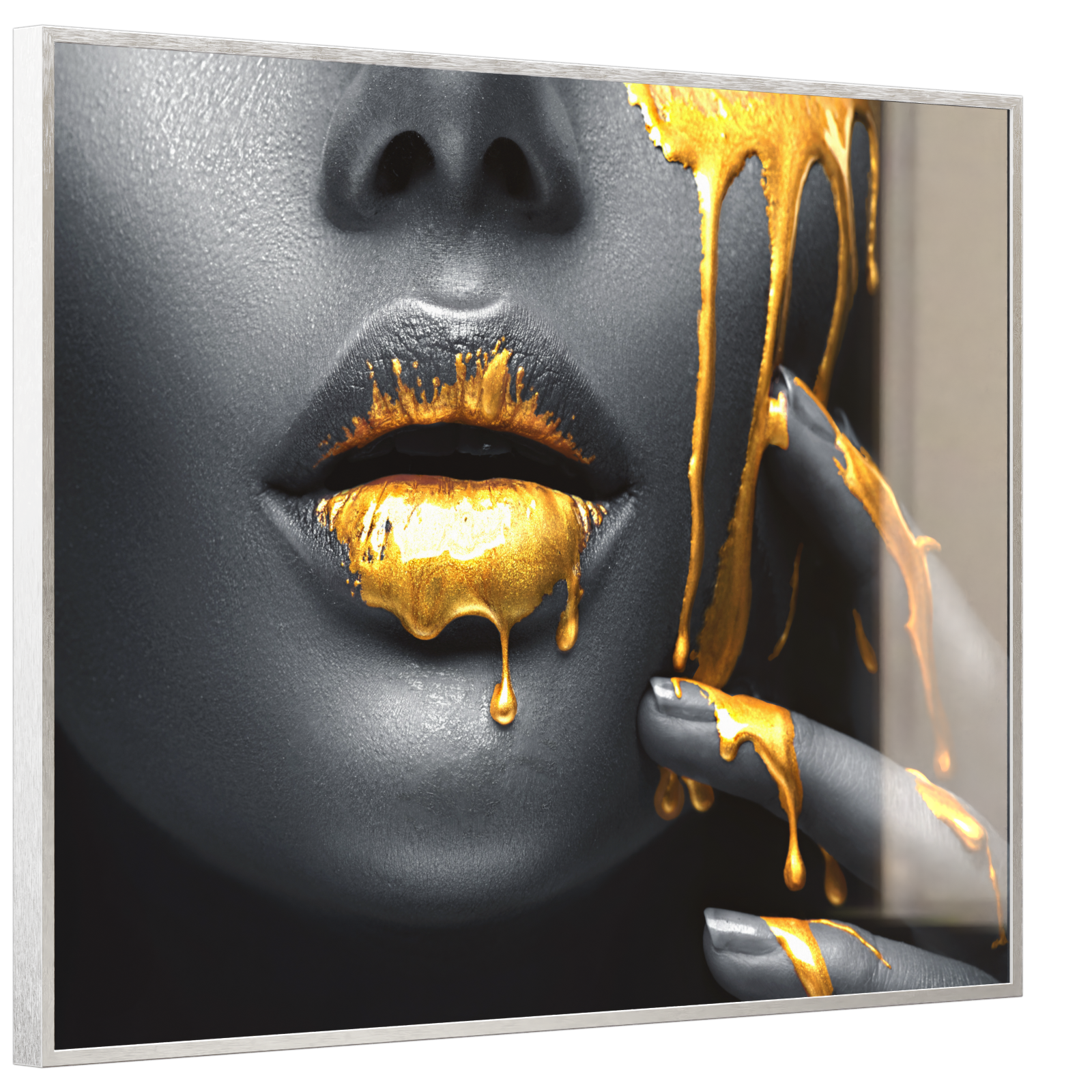 Deko Glas Wandbild Motiv 081 Goldene Lippen