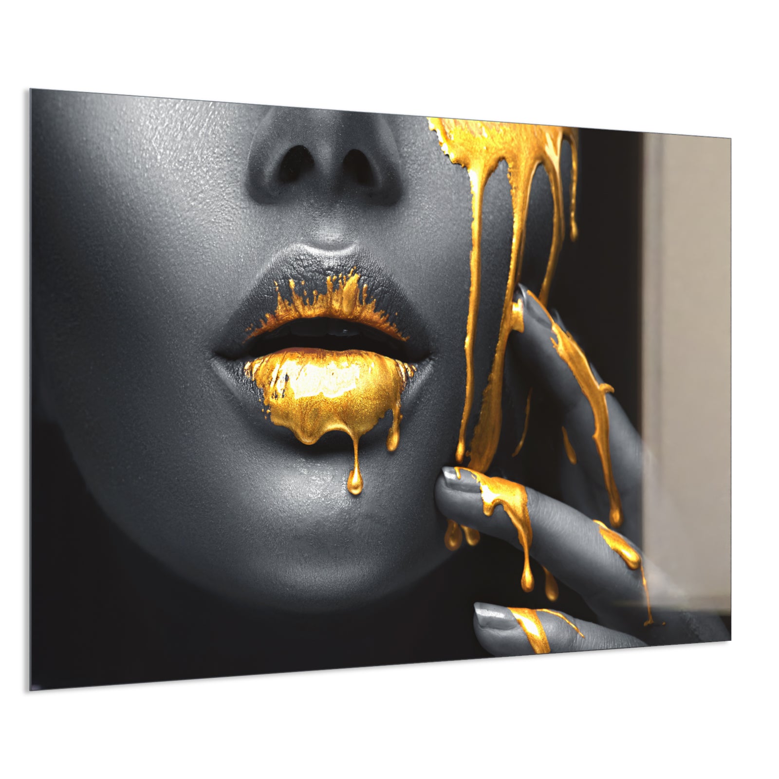 Deko Glas Wandbild Motiv 081 Goldene Lippen