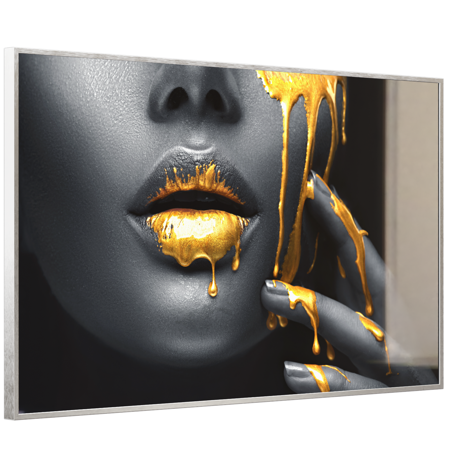 Deko Glas Wandbild Motiv 081 Goldene Lippen