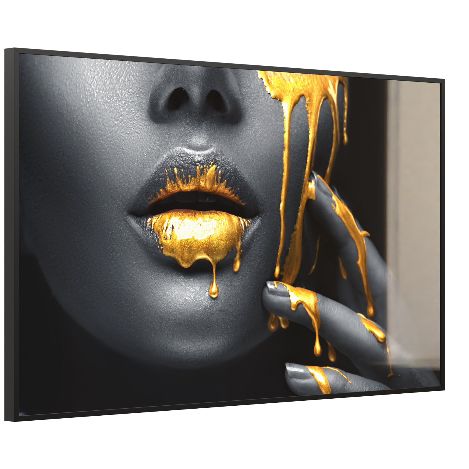 Deko Glas Wandbild Motiv 081 Goldene Lippen
