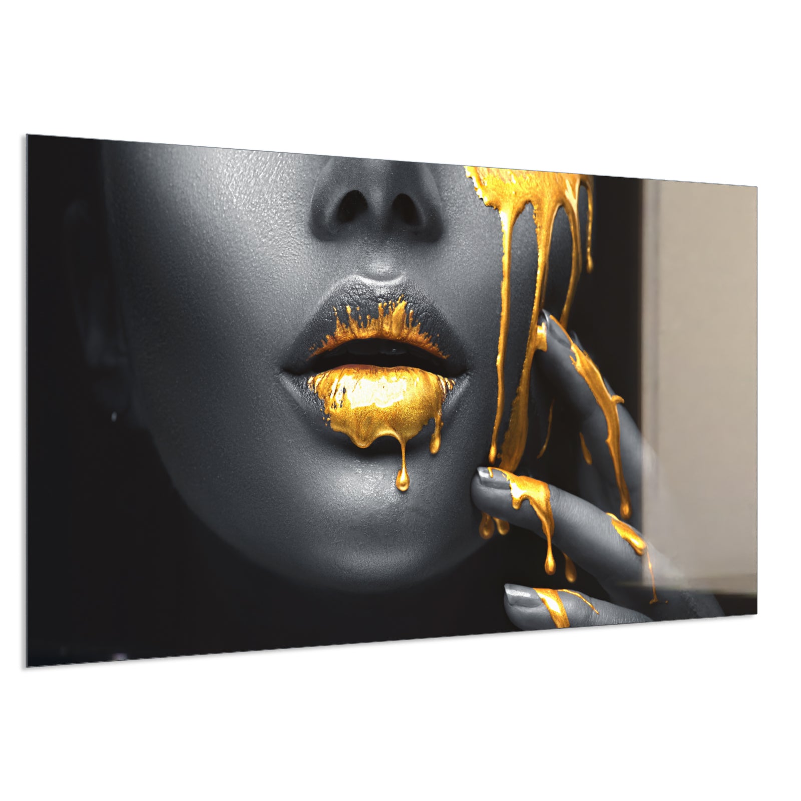 Deko Glas Wandbild Motiv 081 Goldene Lippen