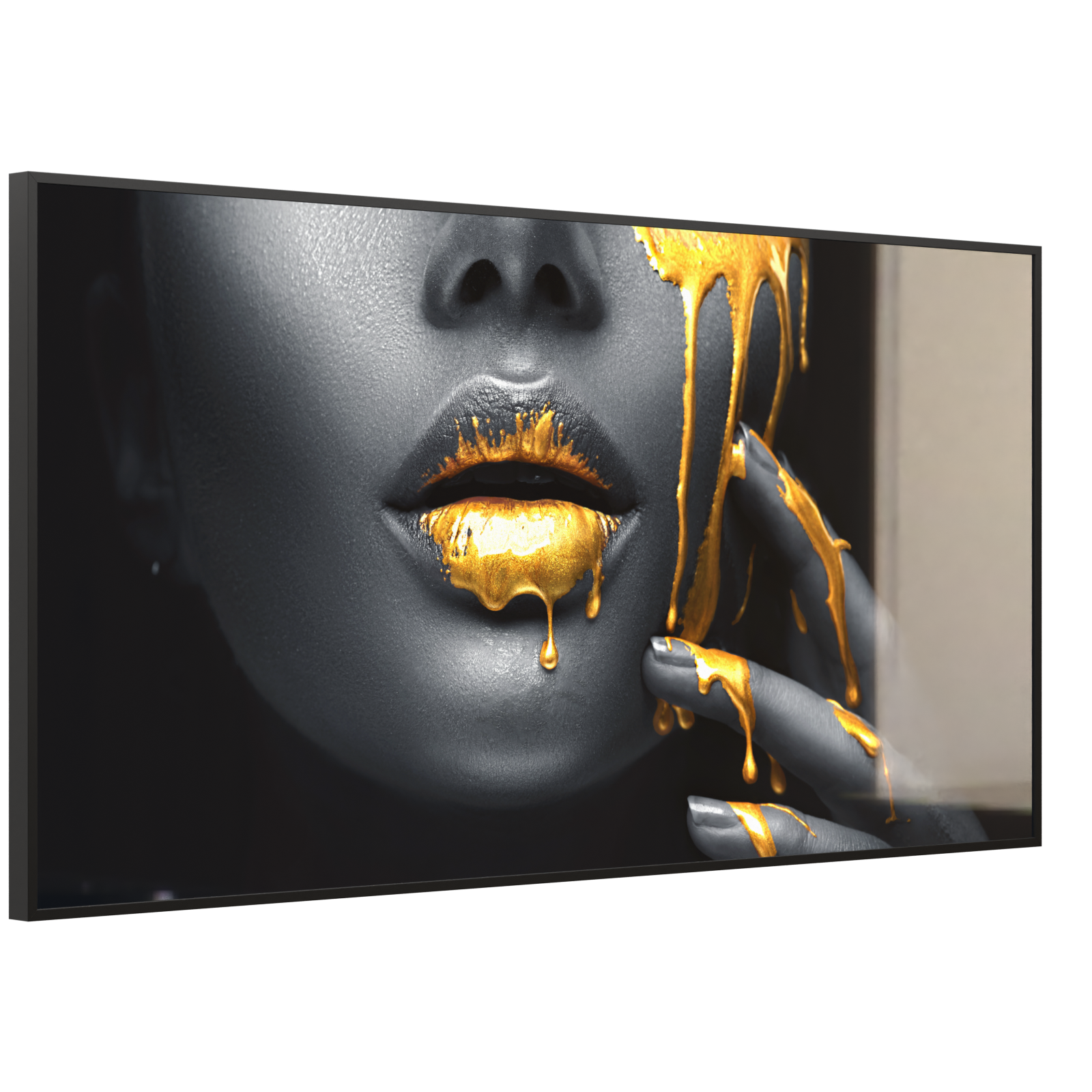 Deko Glas Wandbild Motiv 081 Goldene Lippen