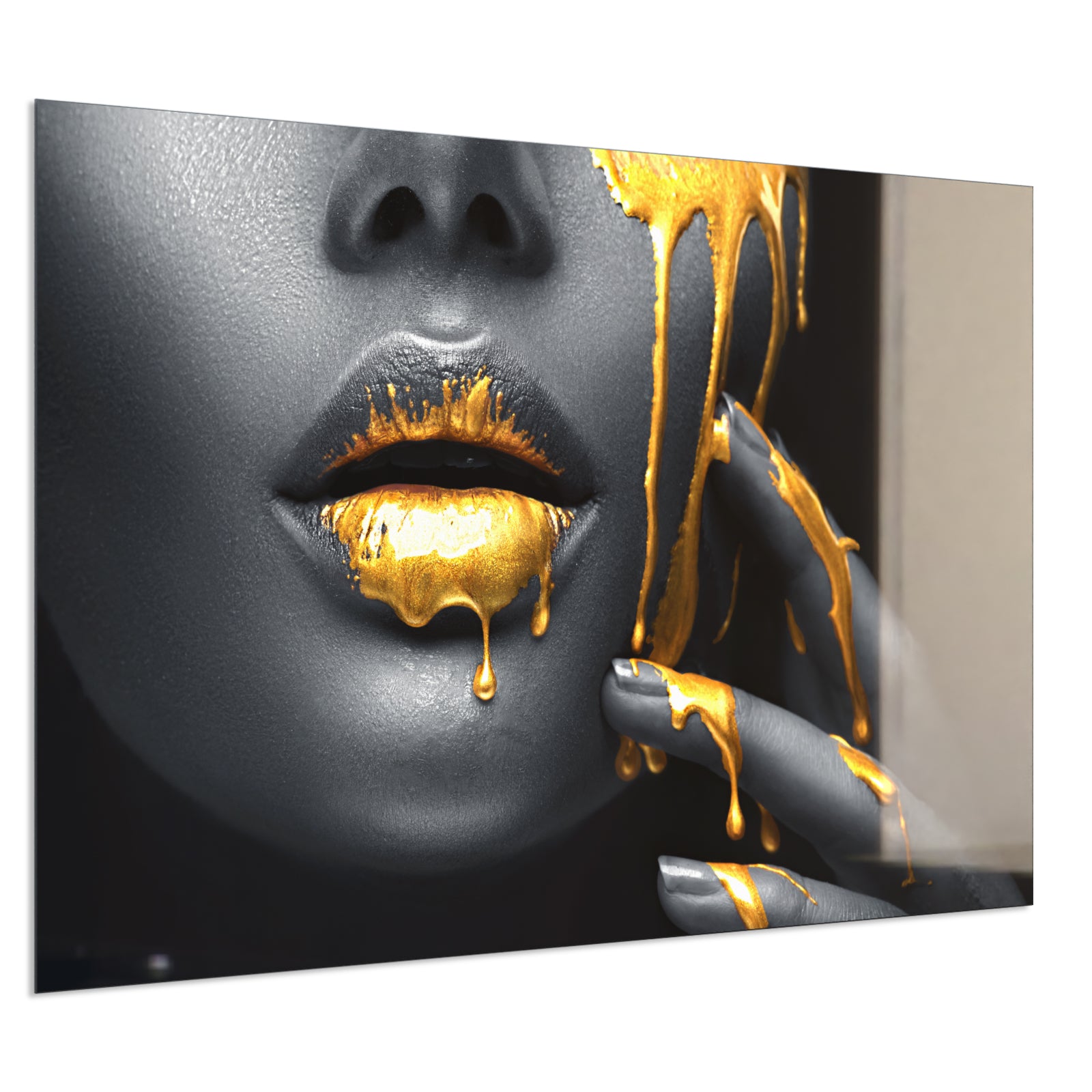 Deko Glas Wandbild Motiv 081 Goldene Lippen