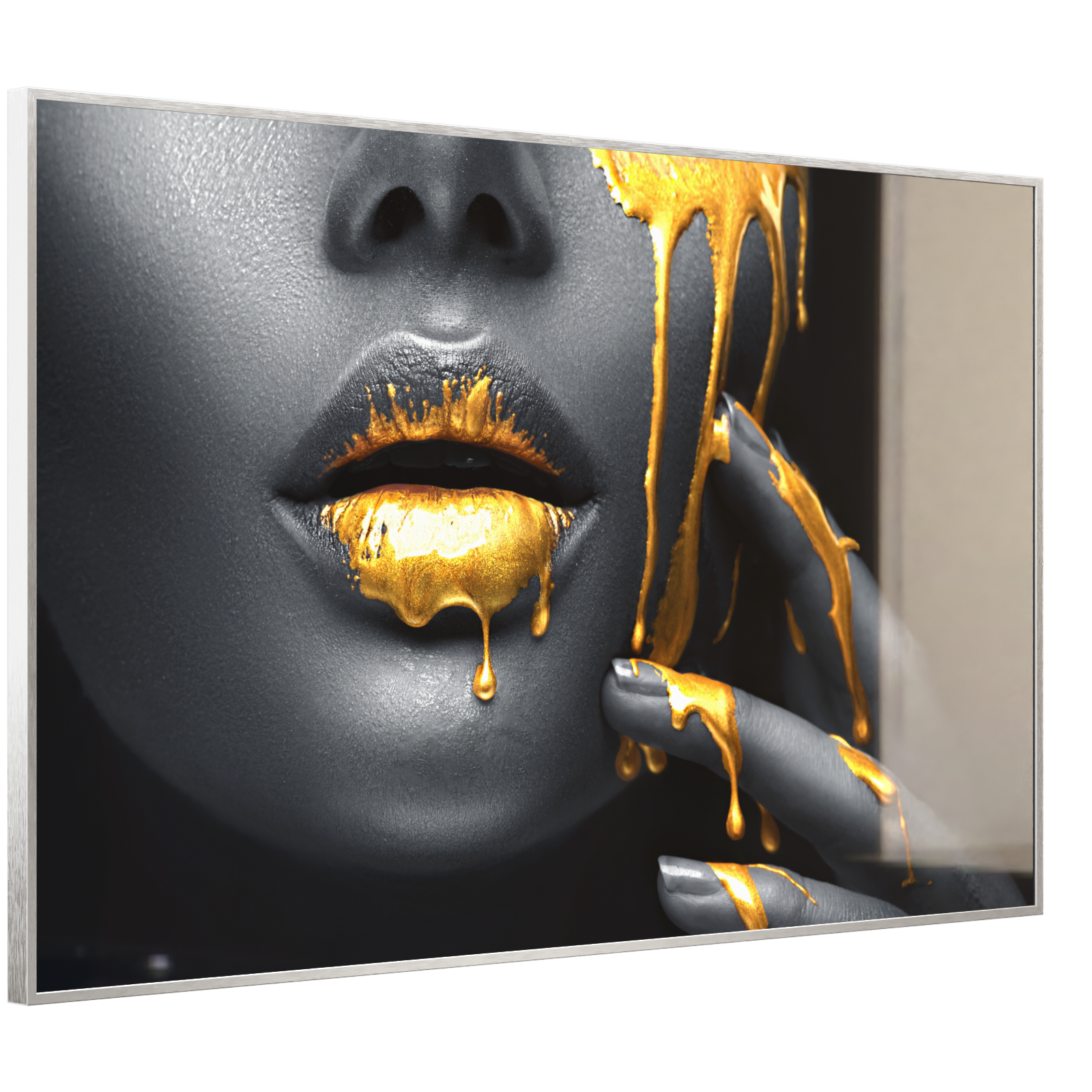 Deko Glas Wandbild Motiv 081 Goldene Lippen