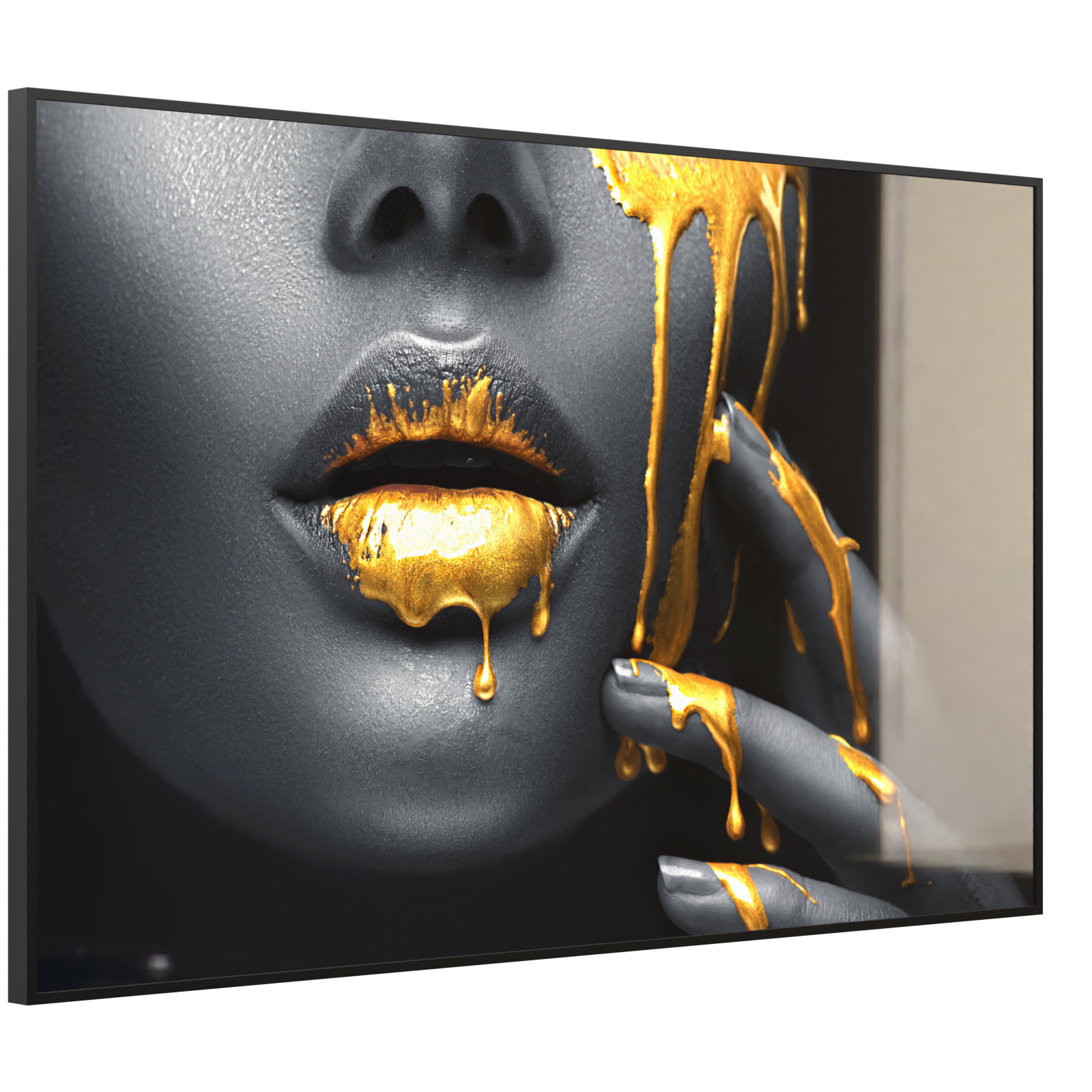 Deko Glas Wandbild Motiv 081 Goldene Lippen