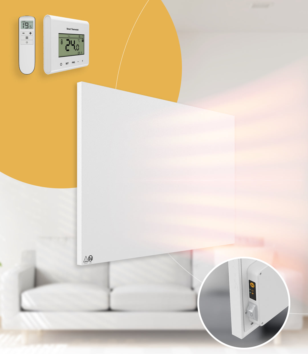 Rahmenlose Decken-Wand Infrarotheizung mit Funk Thermostat