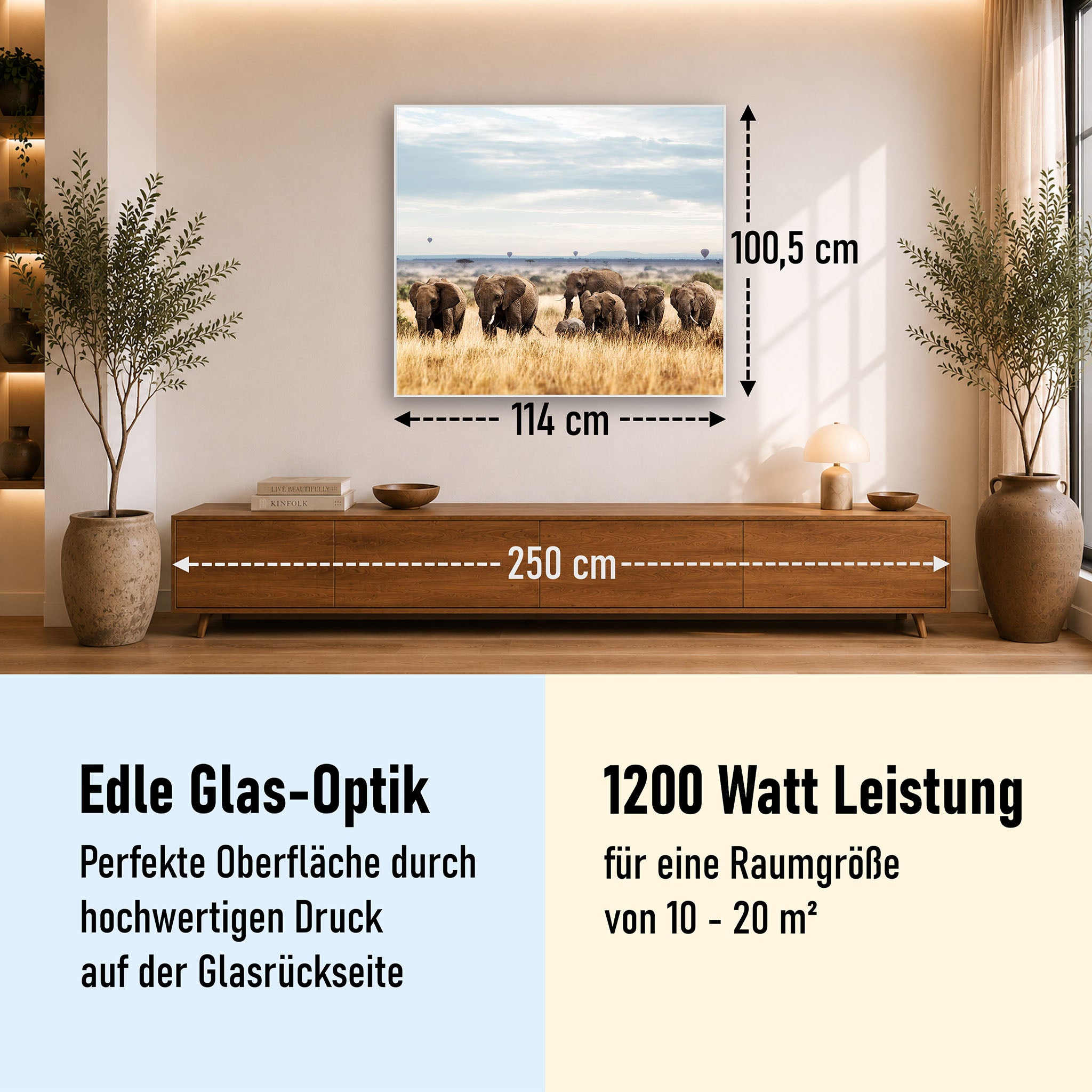 Glas Infrarotheizung 350-1200W Motiv 002 Elefanten
