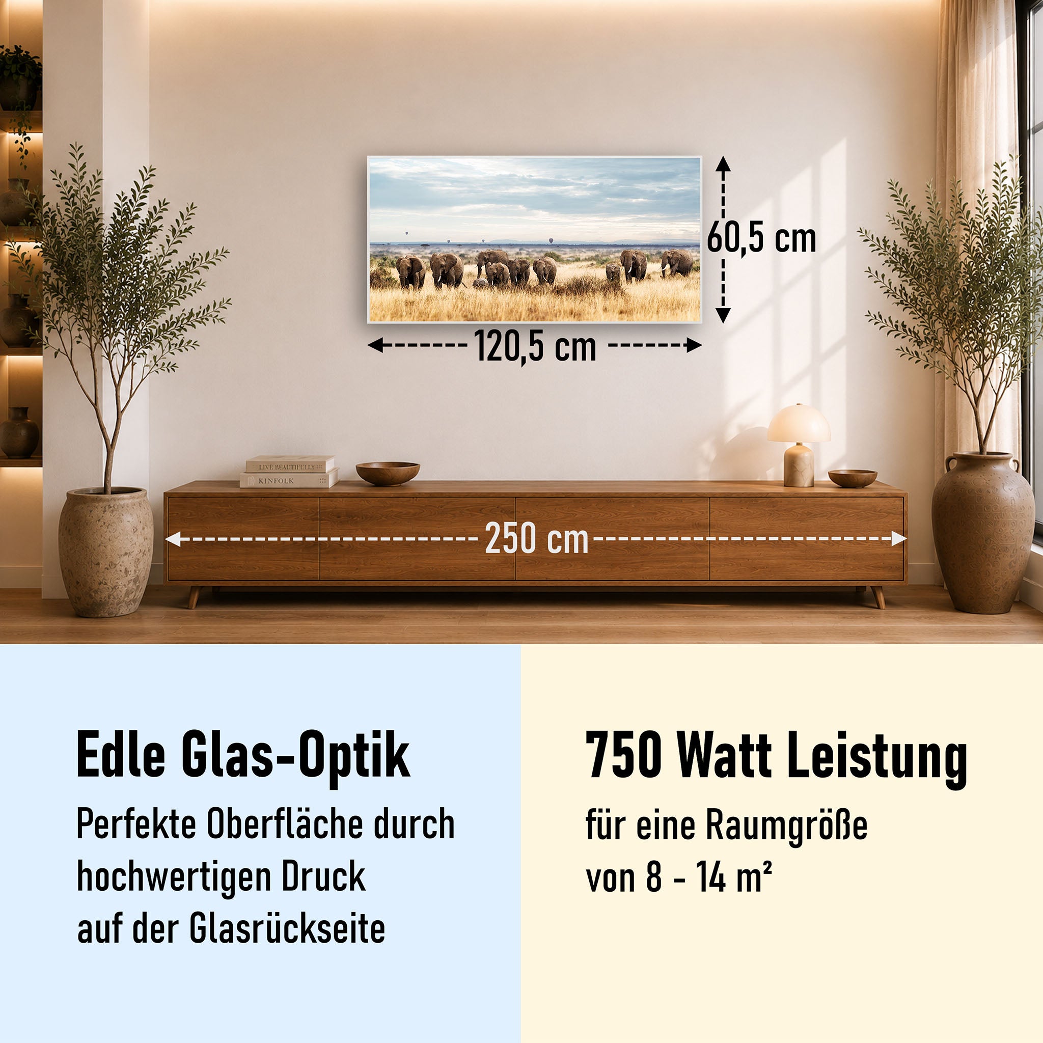 Glas Infrarotheizung 350-1200W Motiv 002 Elefanten