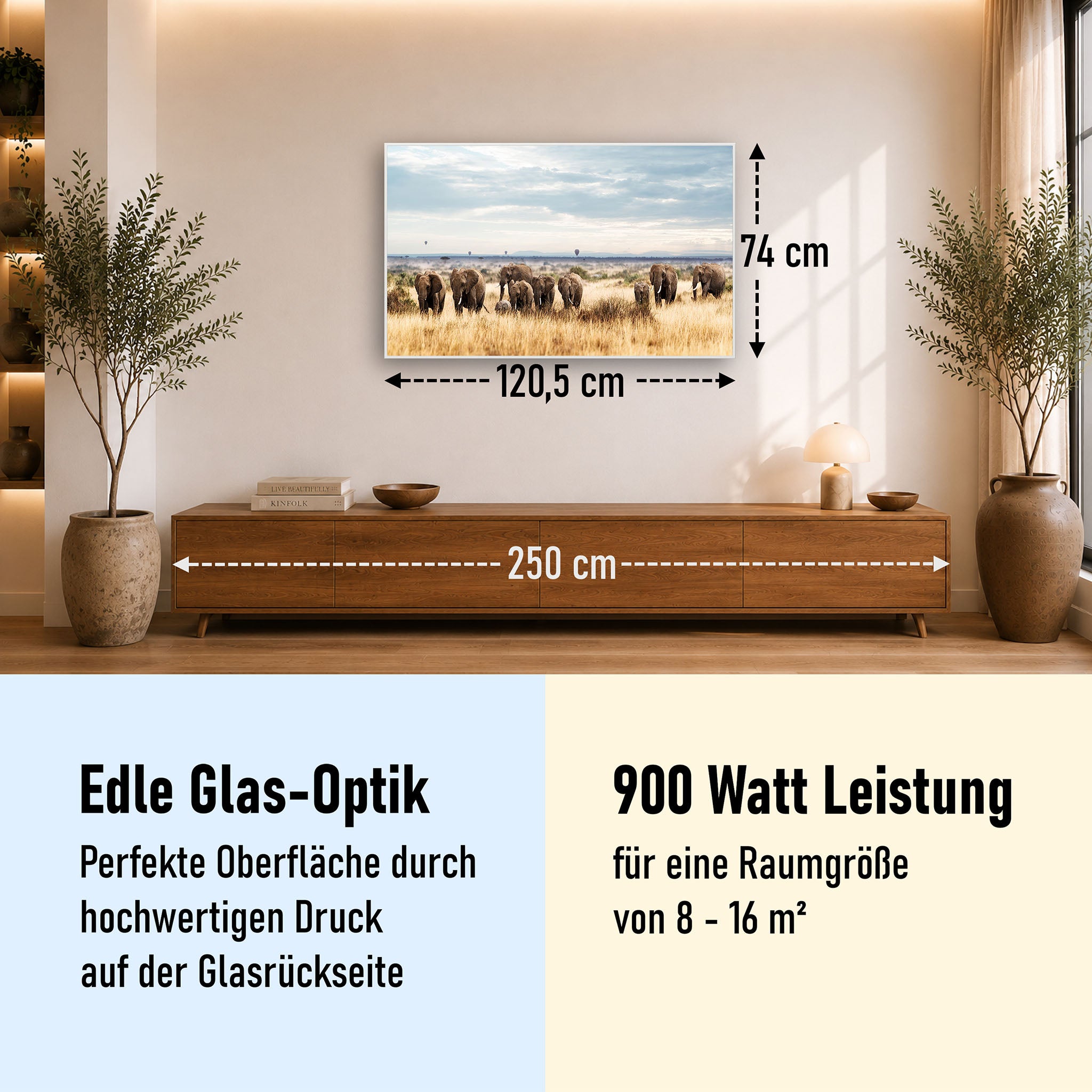 Glas Infrarotheizung 350-1200W Motiv 002 Elefanten