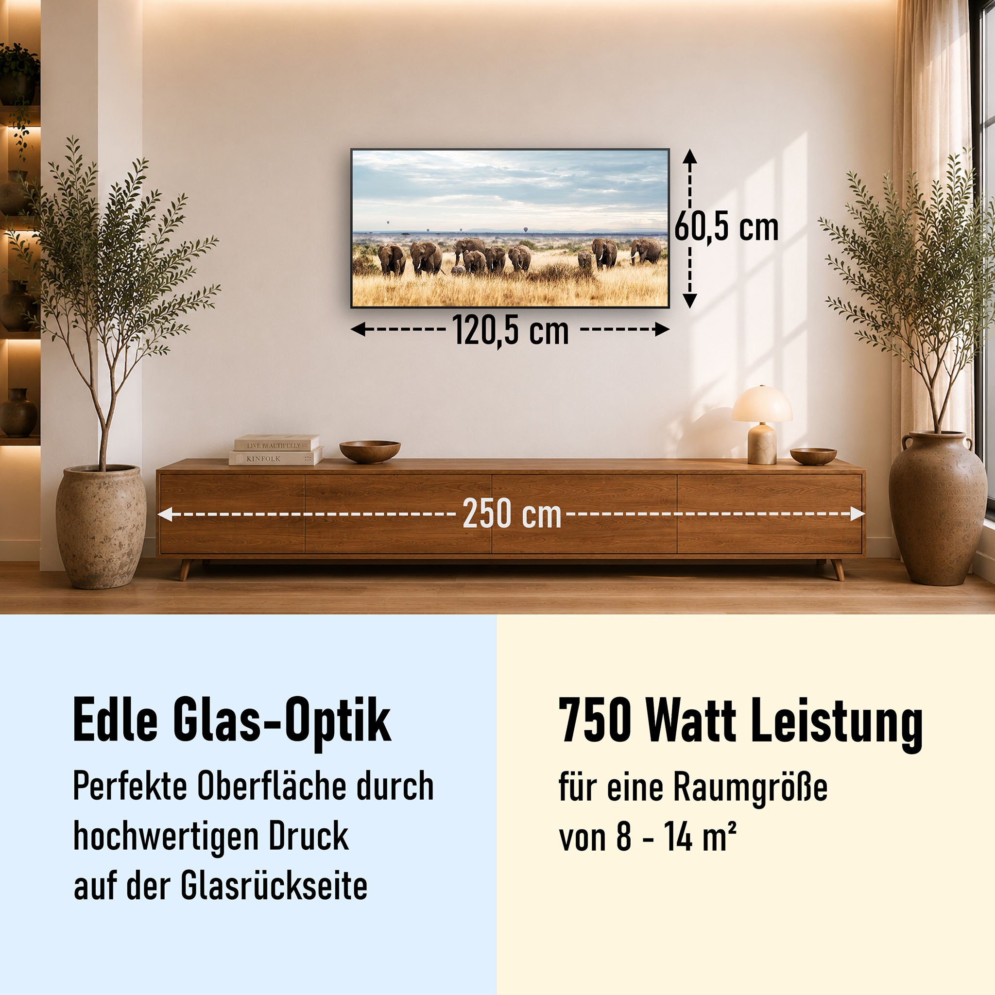 Glas Infrarotheizung 350-1200W Motiv 002 Elefanten