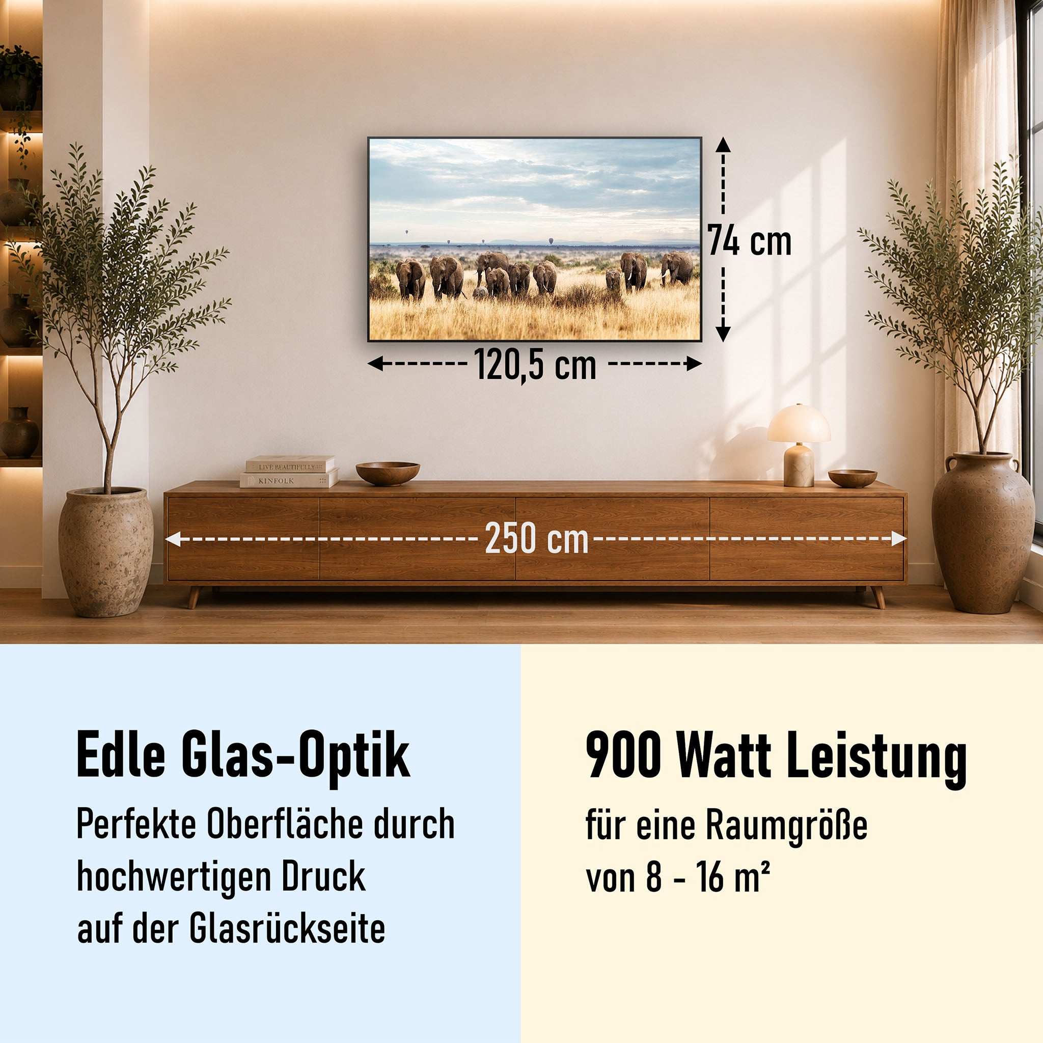 Glas Infrarotheizung 350-1200W Motiv 002 Elefanten