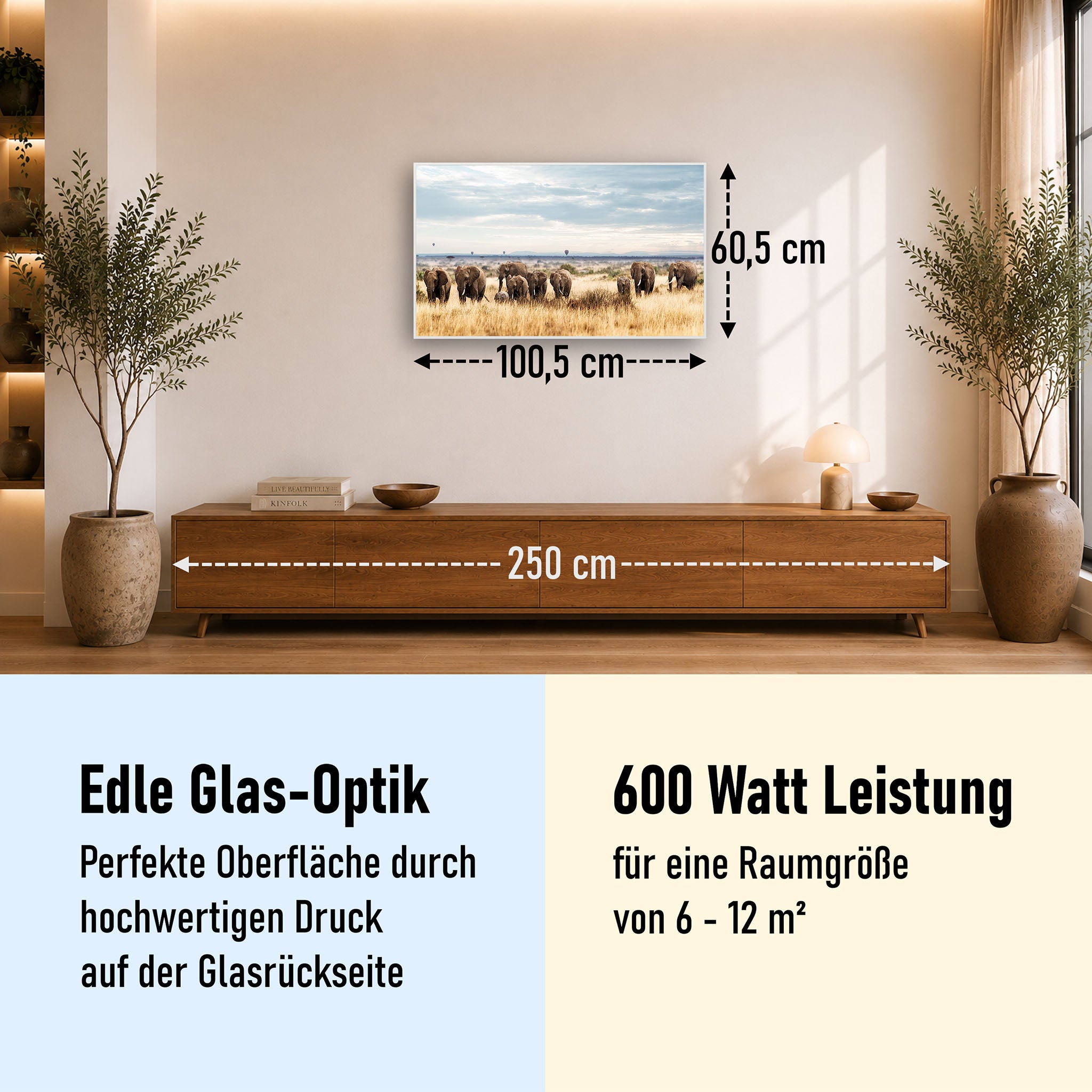 Glas Infrarotheizung 350-1200W Motiv 002 Elefanten