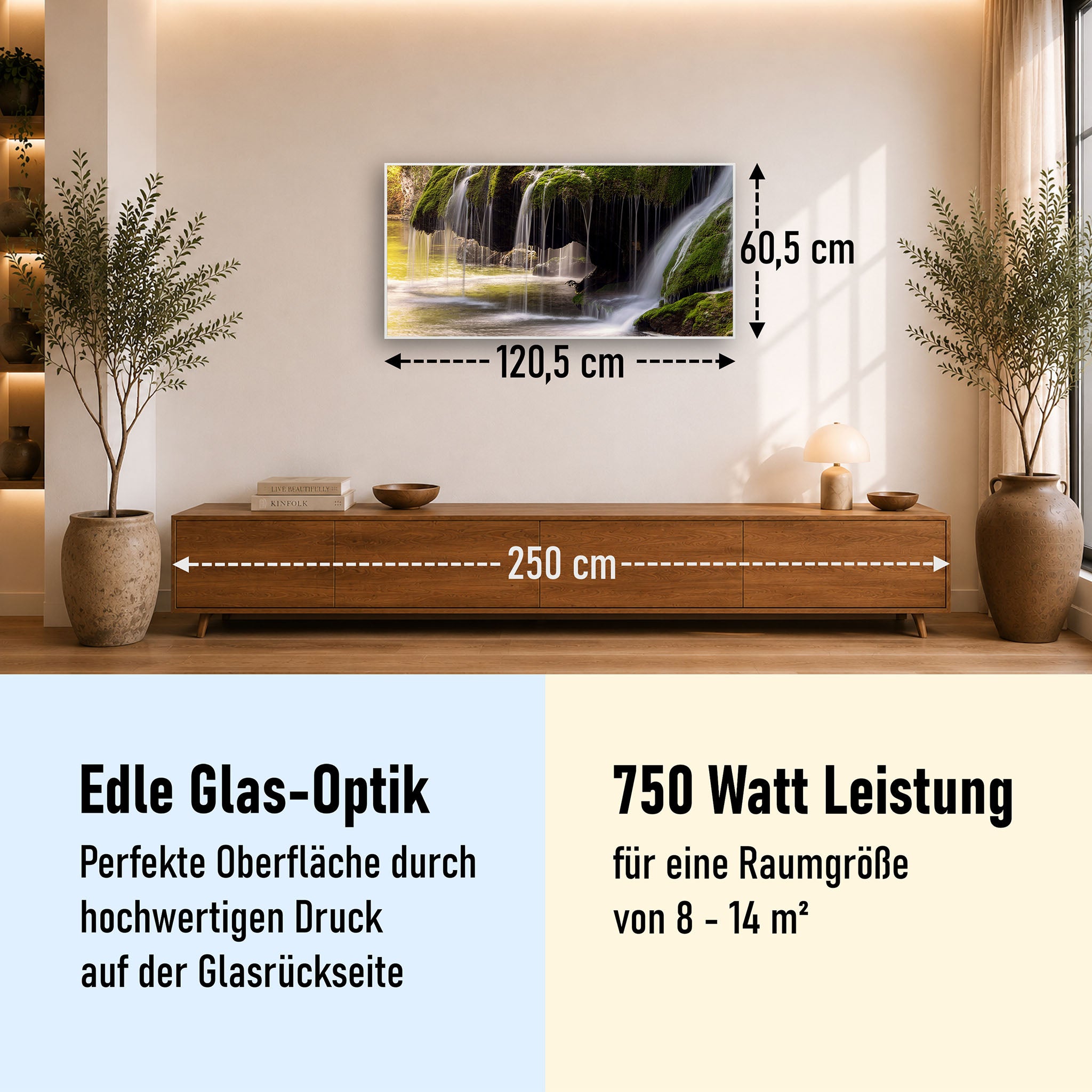 Glas Infrarotheizung 350-1200W Motiv 003 Wasserfall