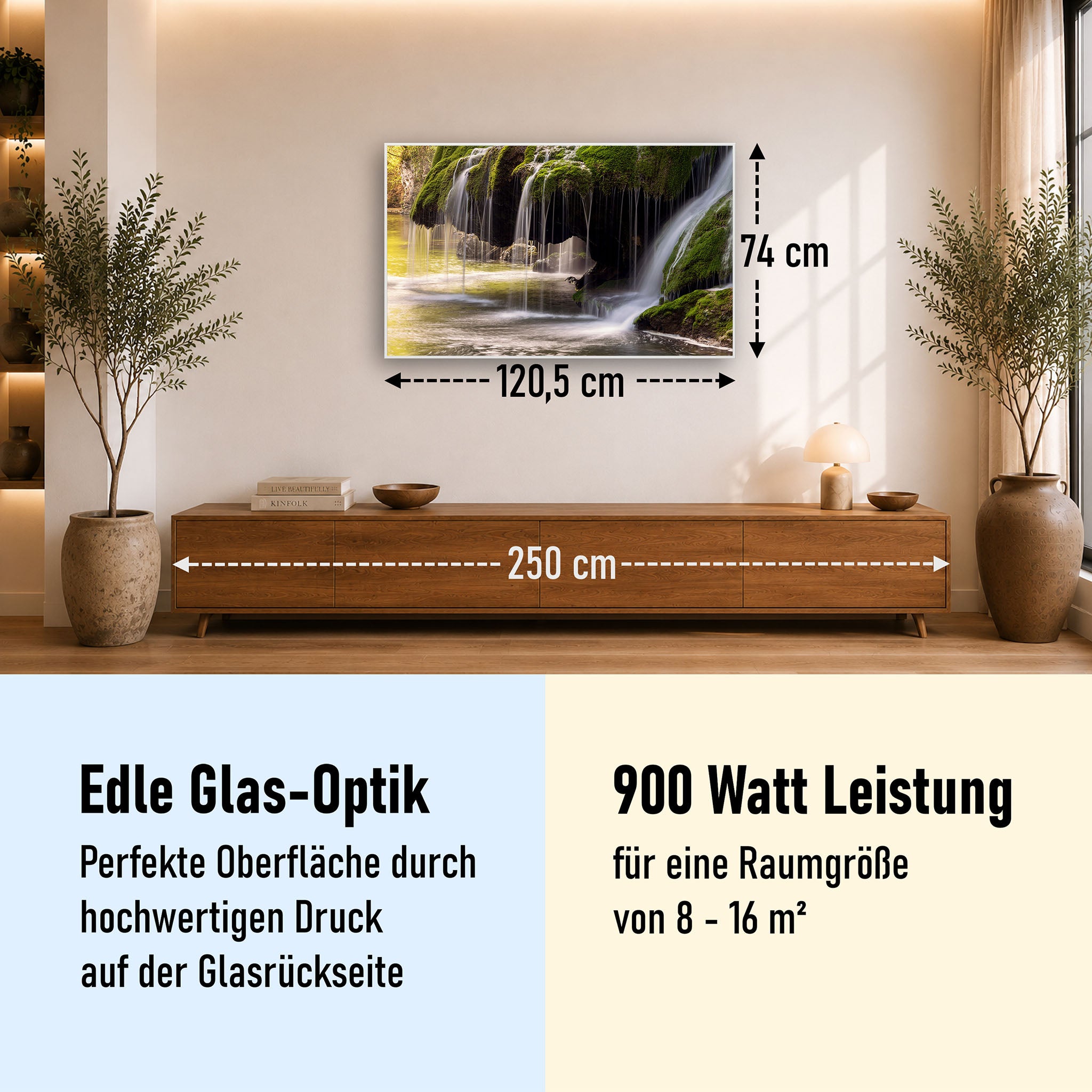 Glas Infrarotheizung 350-1200W Motiv 003 Wasserfall