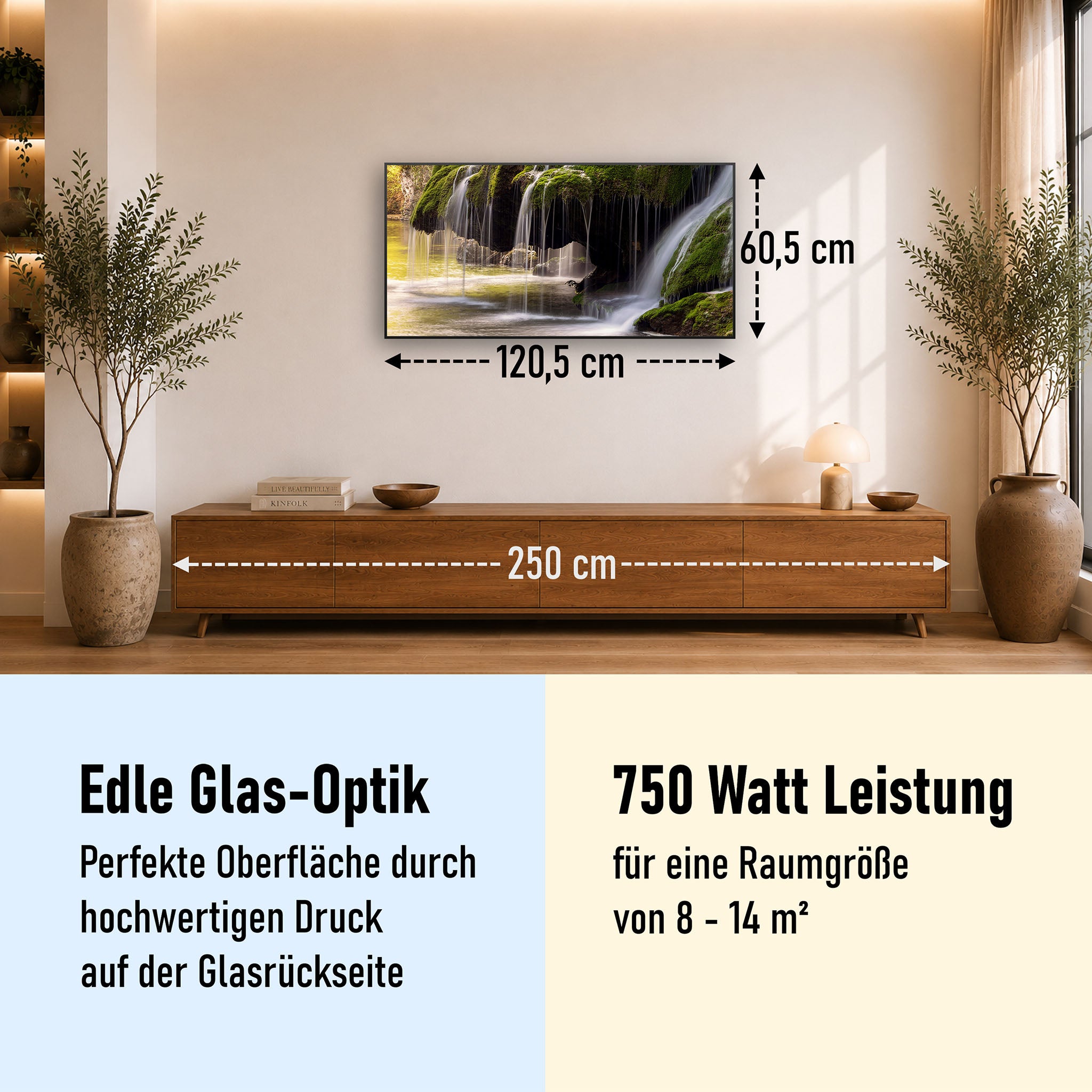 Glas Infrarotheizung 350-1200W Motiv 003 Wasserfall