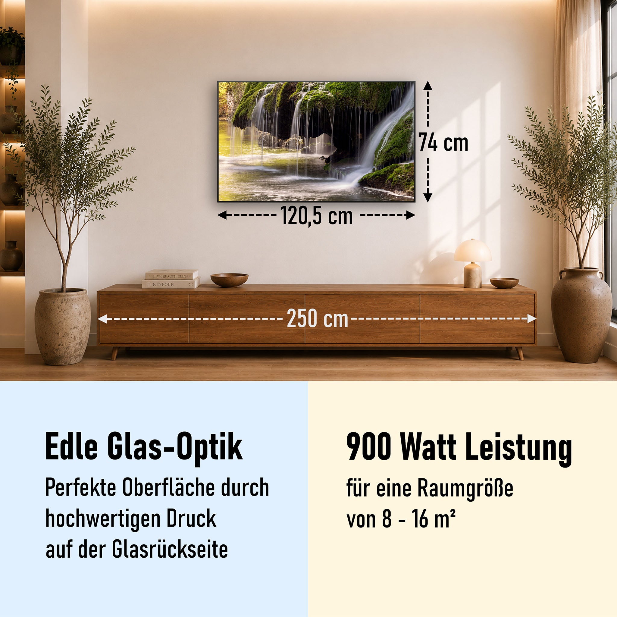 Glas Infrarotheizung 350-1200W Motiv 003 Wasserfall