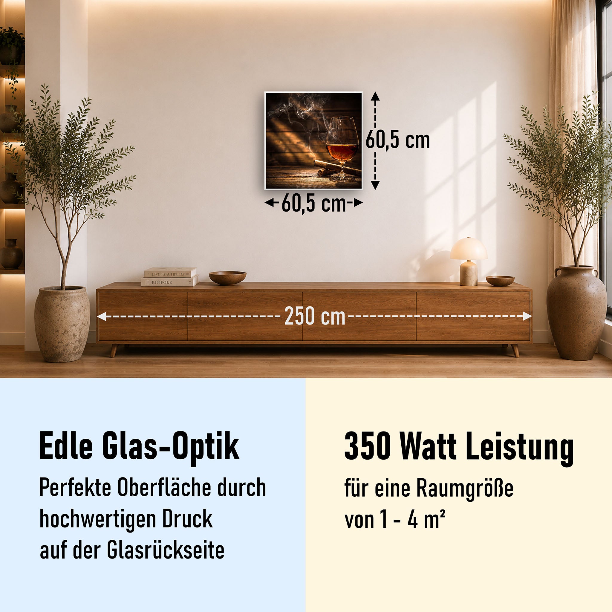 Glas Infrarotheizung 350-1200W Motiv 004 Whisky mit Zigarre