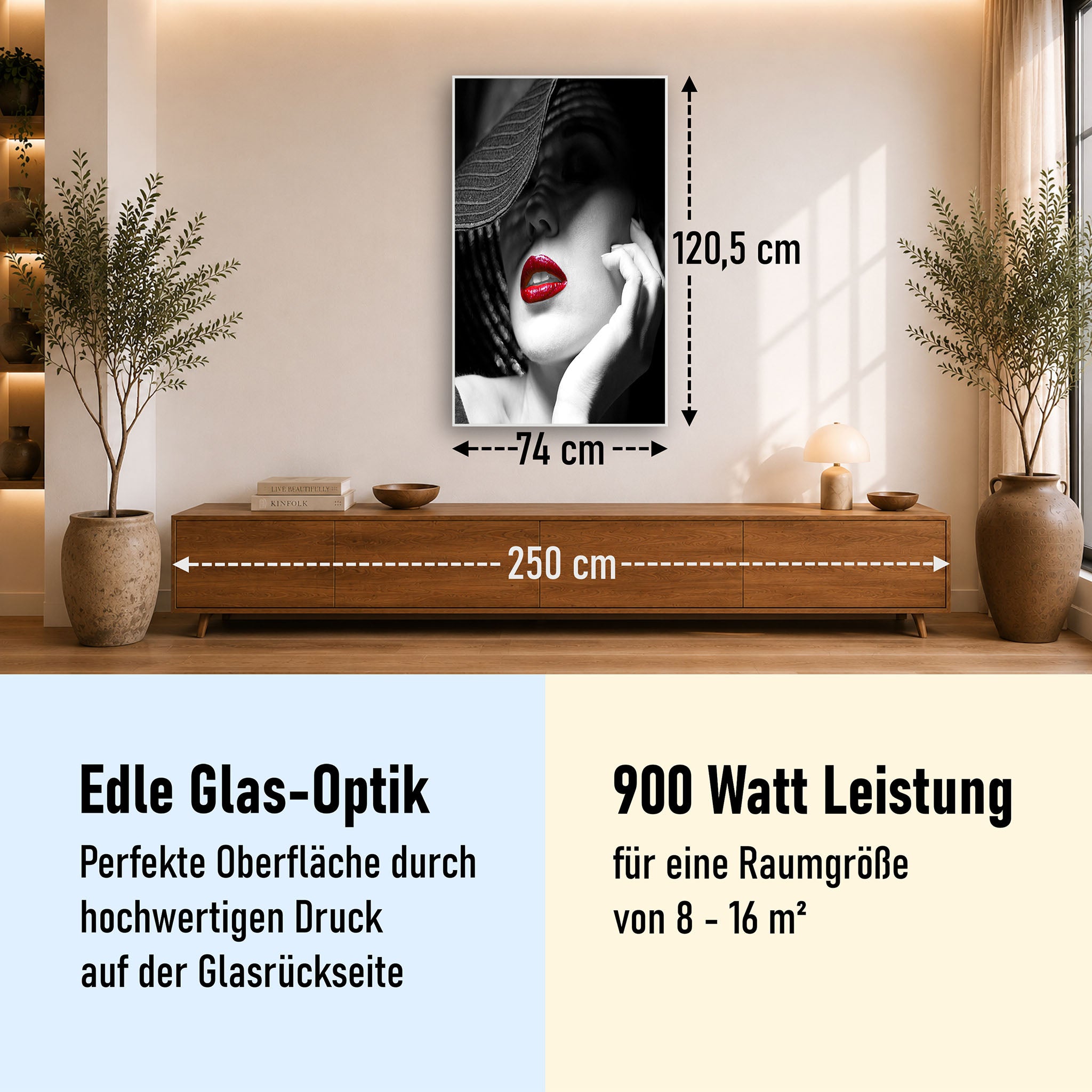 Glas Infrarotheizung 350-1200W Motiv 005H geheimnisvolle Frau