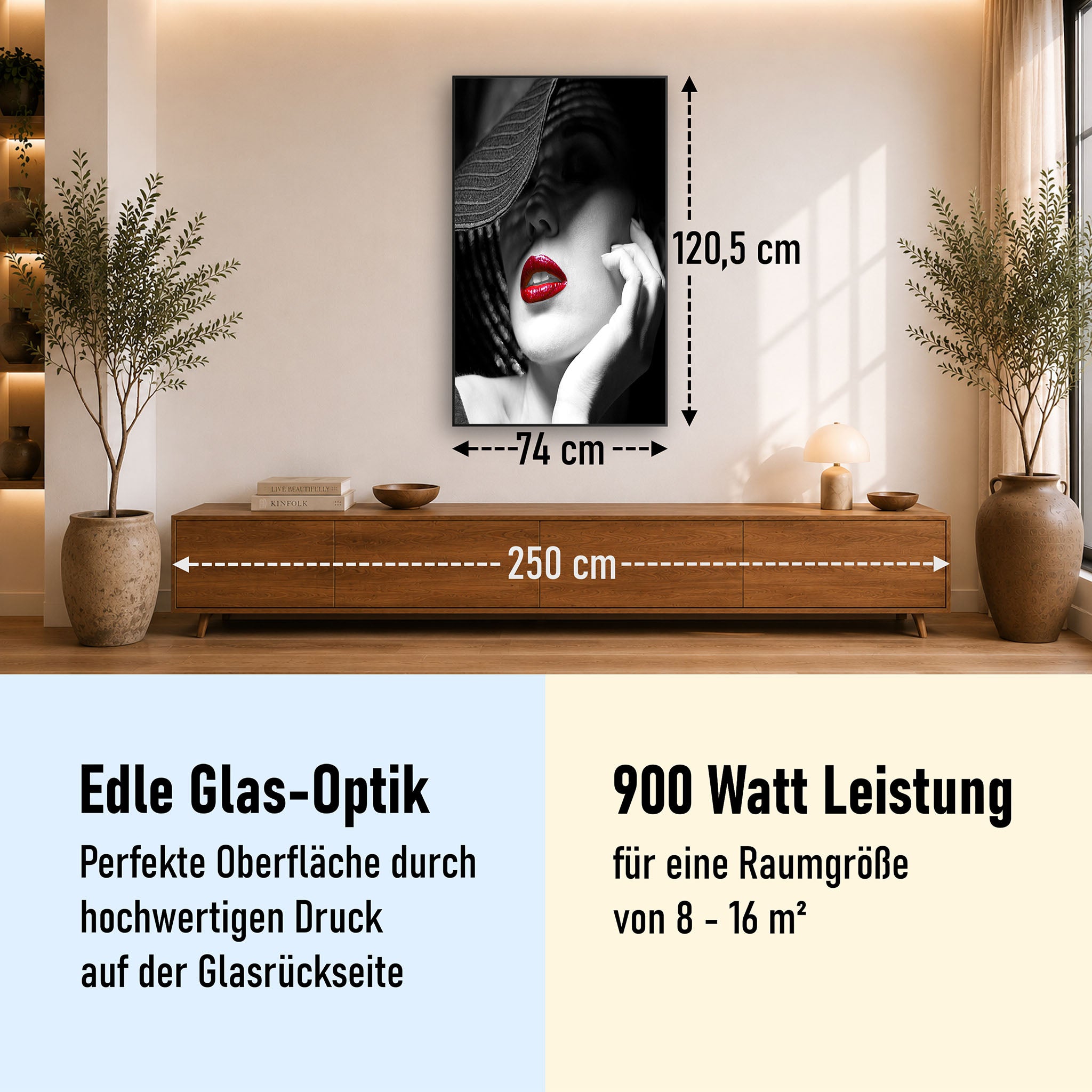 Glas Infrarotheizung 350-1200W Motiv 005H geheimnisvolle Frau
