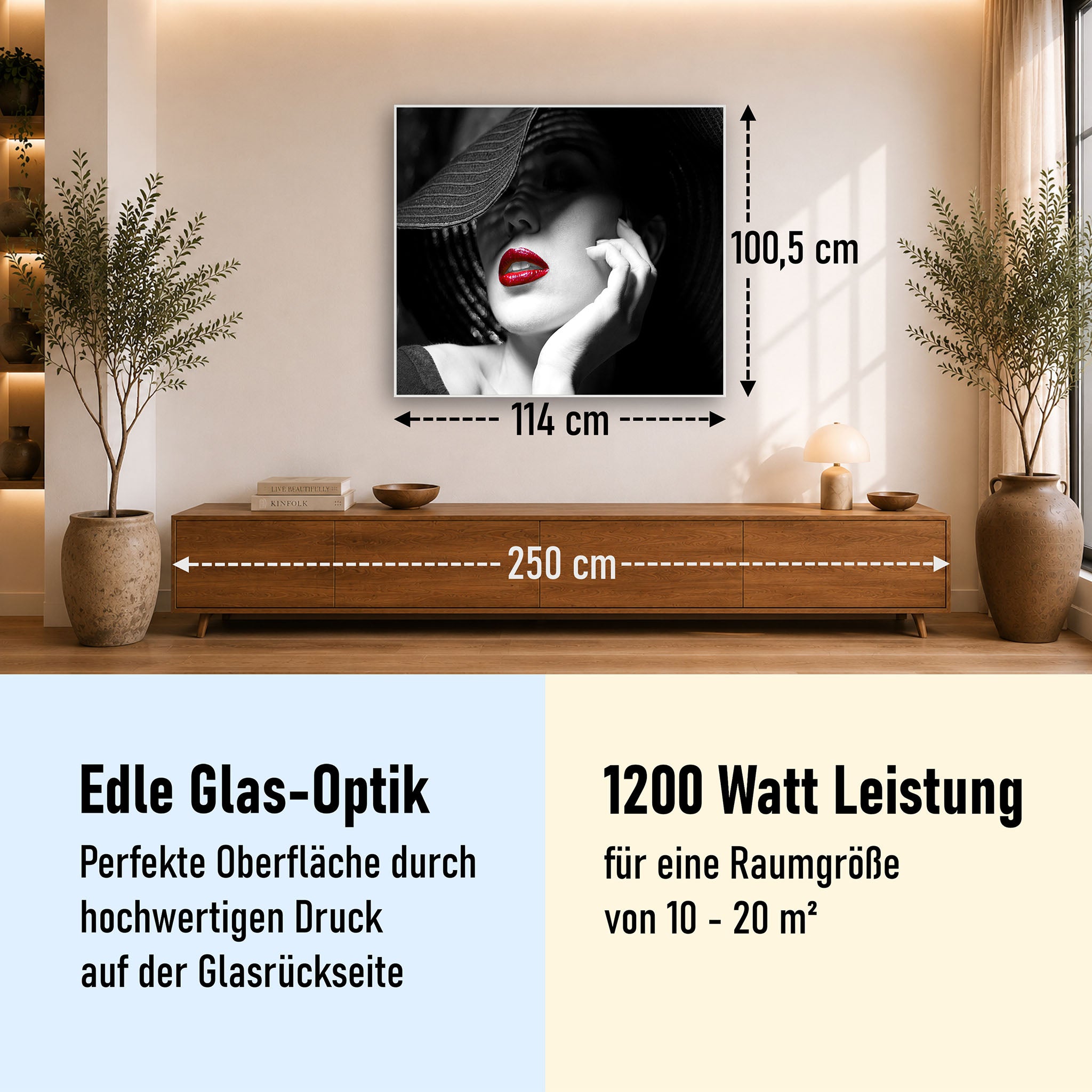 Glas Infrarotheizung 350-1200W Motiv 005 geheimnisvolle Frau