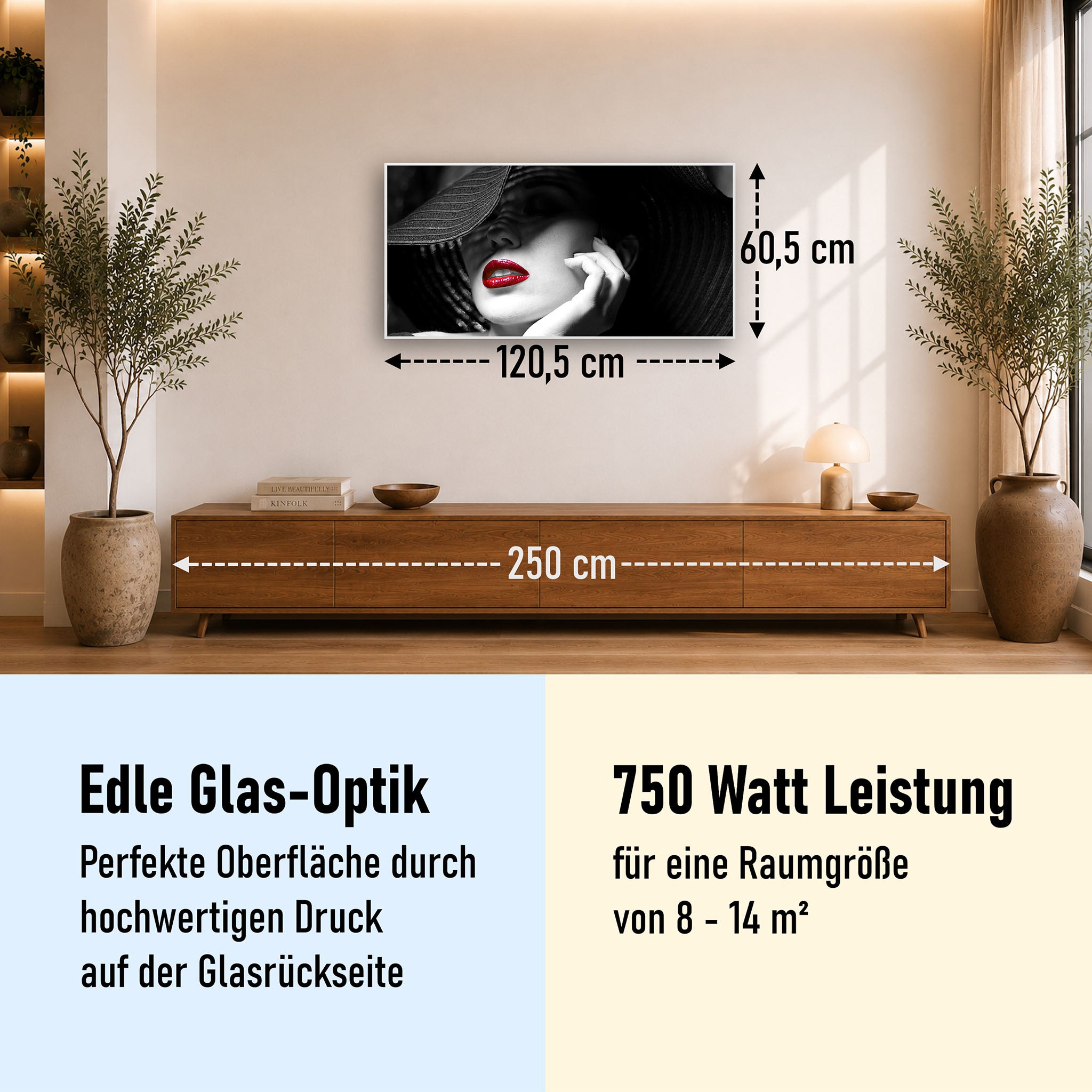 Glas Infrarotheizung 350-1200W Motiv 005 geheimnisvolle Frau