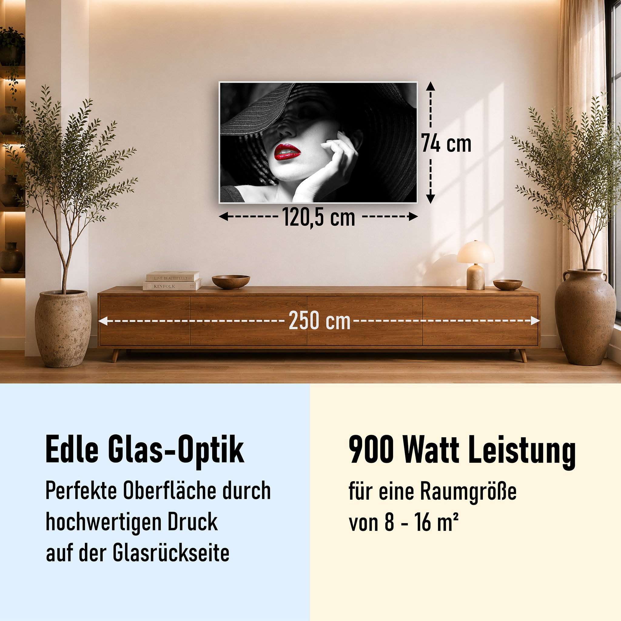 Glas Infrarotheizung 350-1200W Motiv 005 geheimnisvolle Frau
