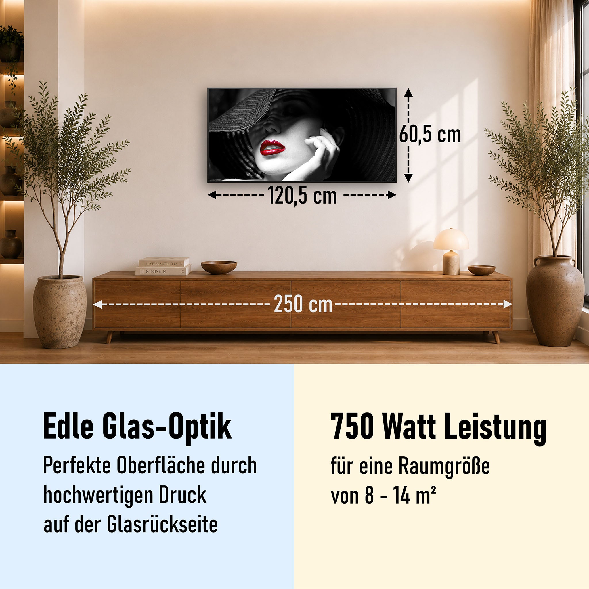 Glas Infrarotheizung 350-1200W Motiv 005 geheimnisvolle Frau