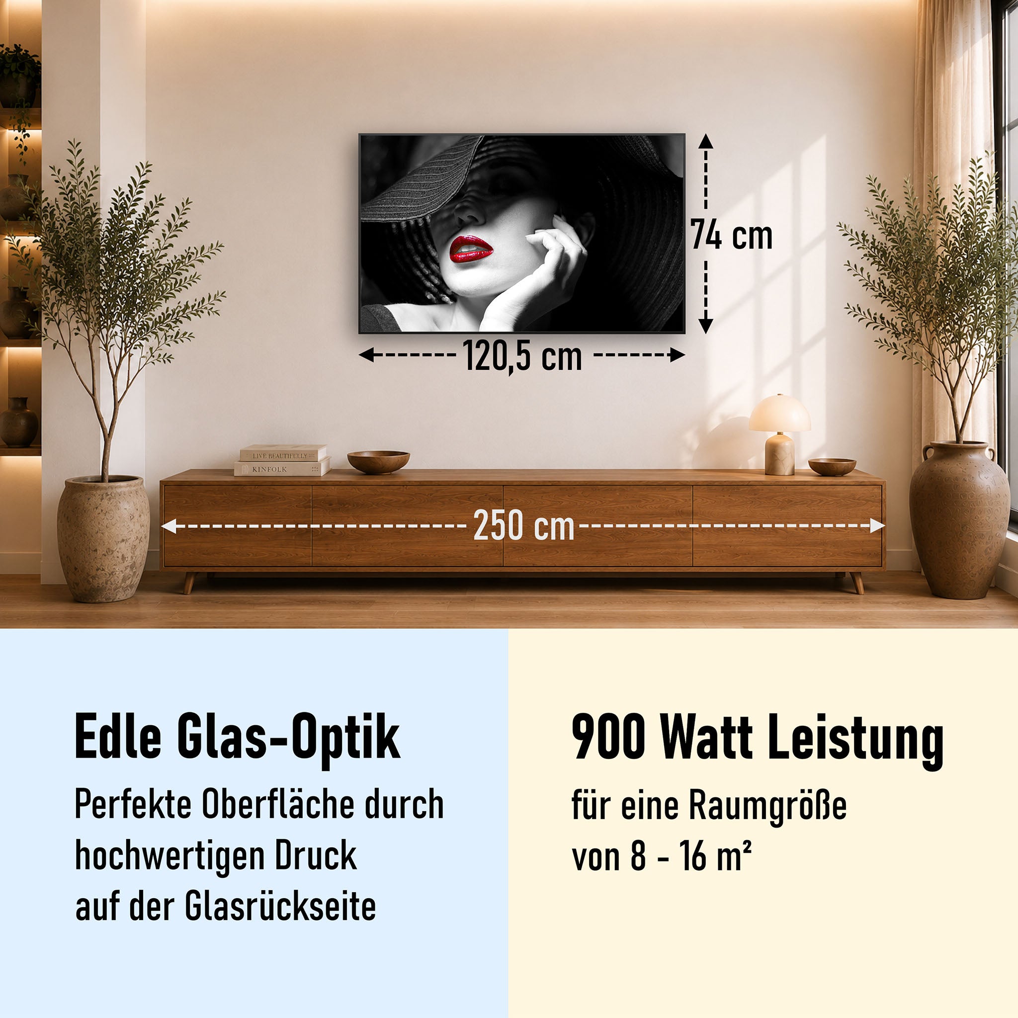 Glas Infrarotheizung 350-1200W Motiv 005 geheimnisvolle Frau