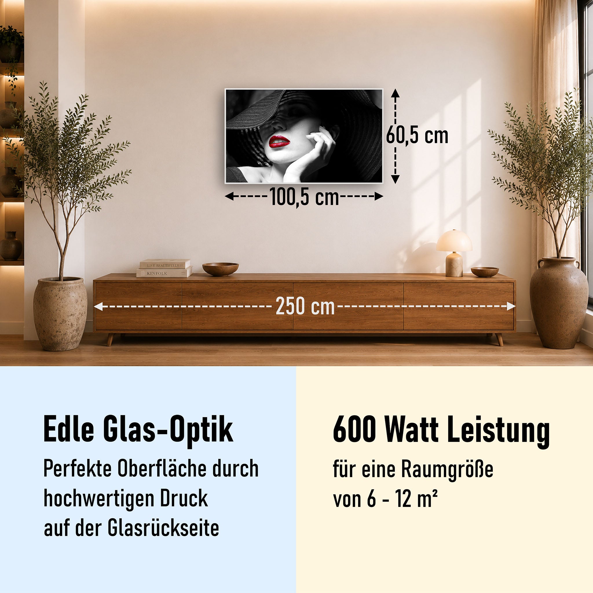 Glas Infrarotheizung 350-1200W Motiv 005 geheimnisvolle Frau