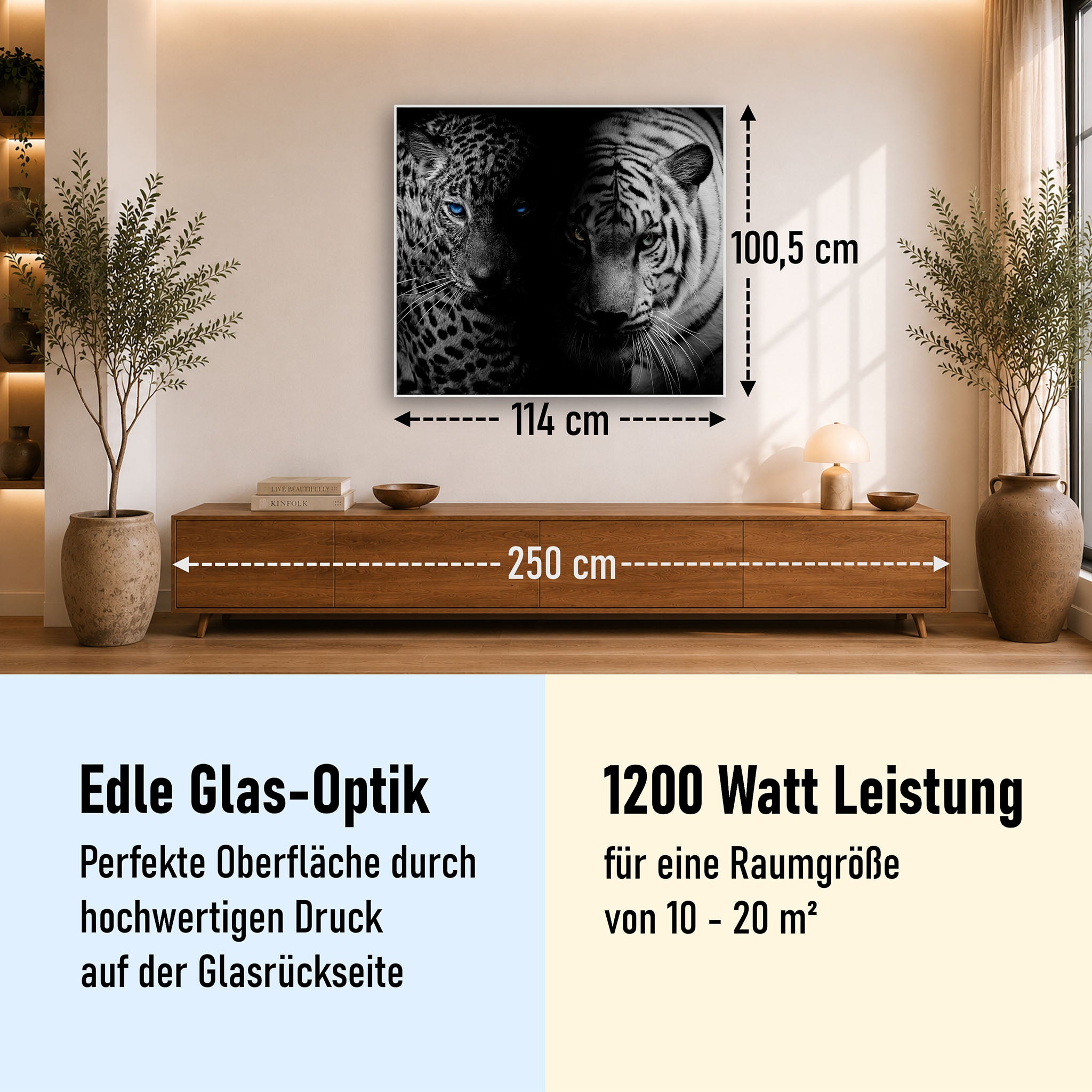 Glas Infrarotheizung 350-1200W Motiv 006 Leopard und Tiger