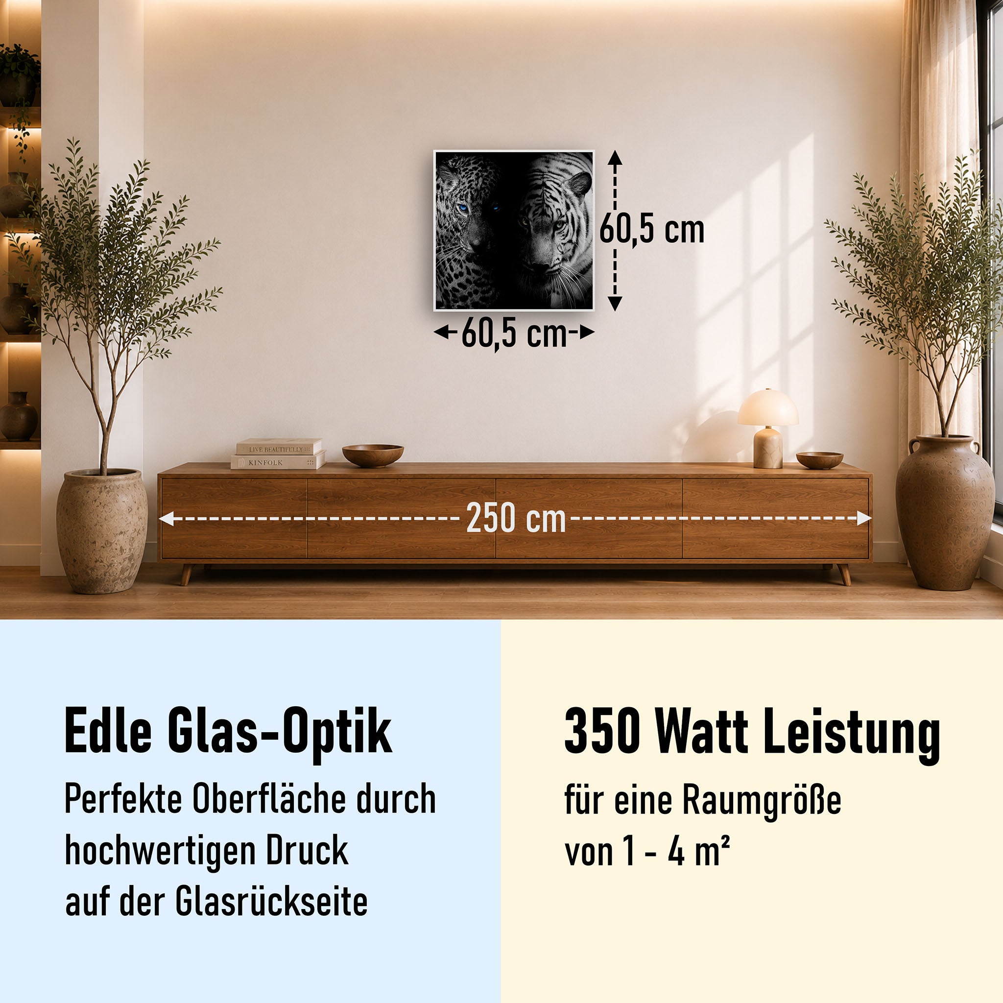 Glas Infrarotheizung 350-1200W Motiv 006 Leopard und Tiger