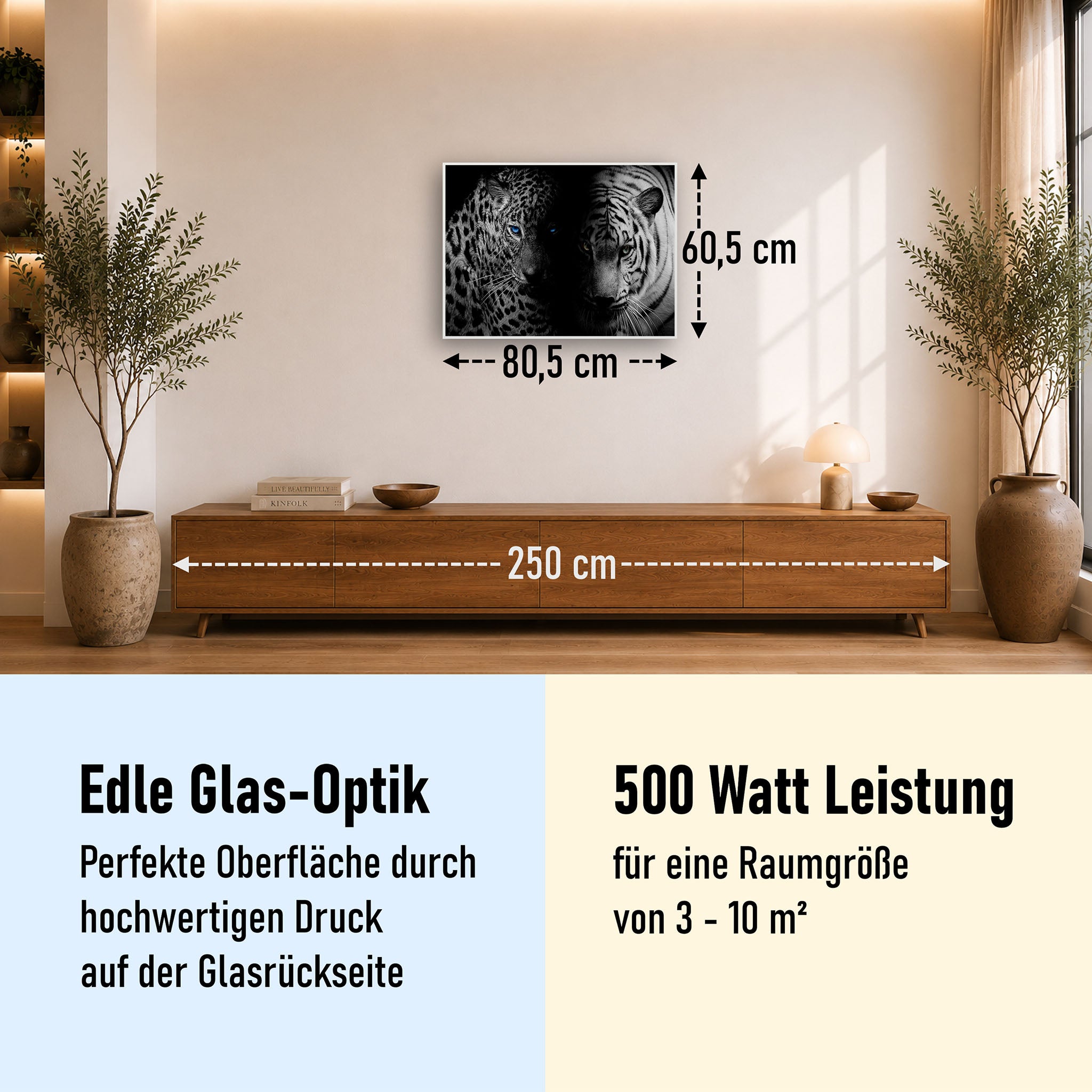 Glas Infrarotheizung 350-1200W Motiv 006 Leopard und Tiger