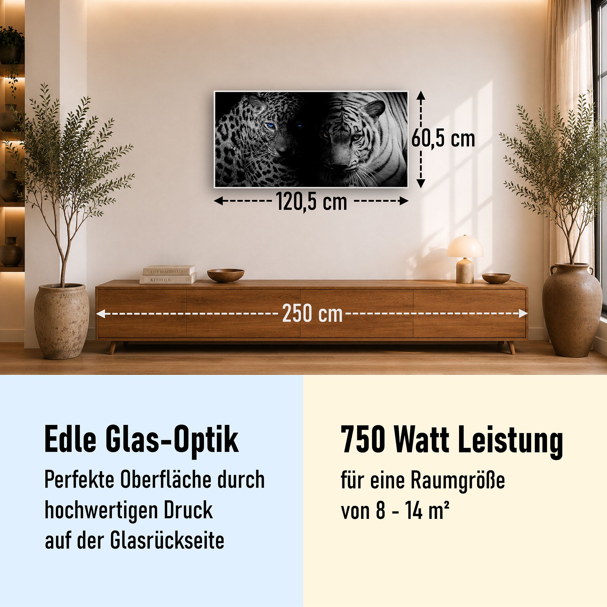 Glas Infrarotheizung 350-1200W Motiv 006 Leopard und Tiger