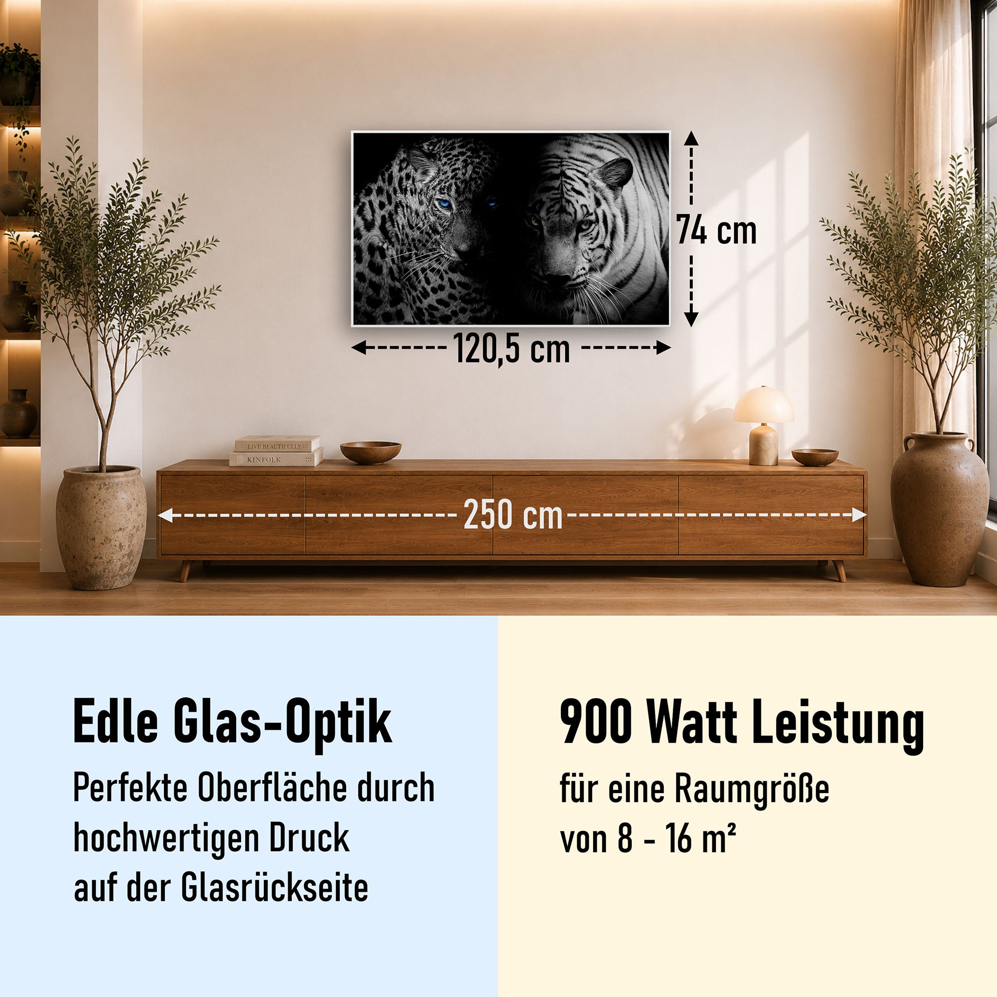 Glas Infrarotheizung 350-1200W Motiv 006 Leopard und Tiger