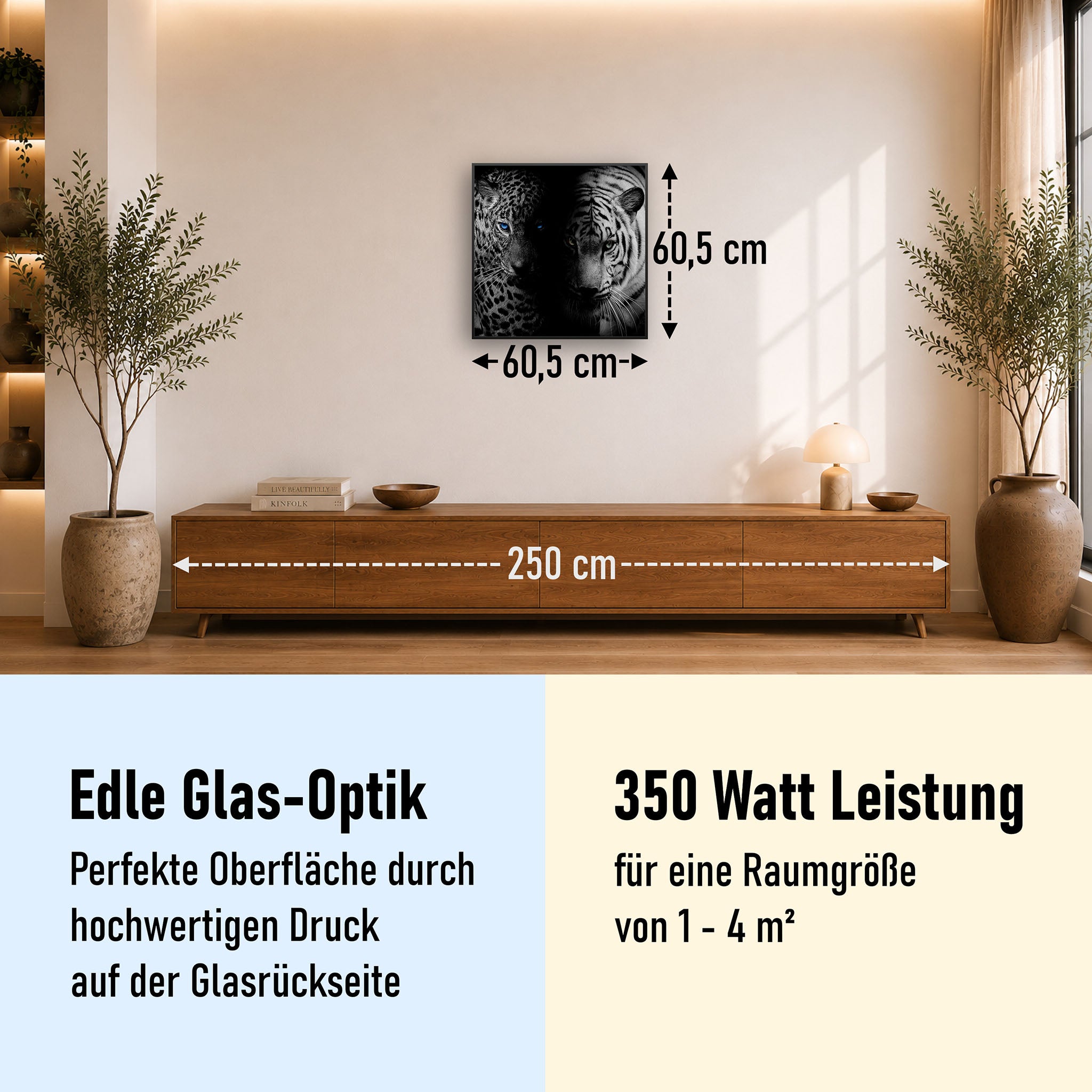 Glas Infrarotheizung 350-1200W Motiv 006 Leopard und Tiger