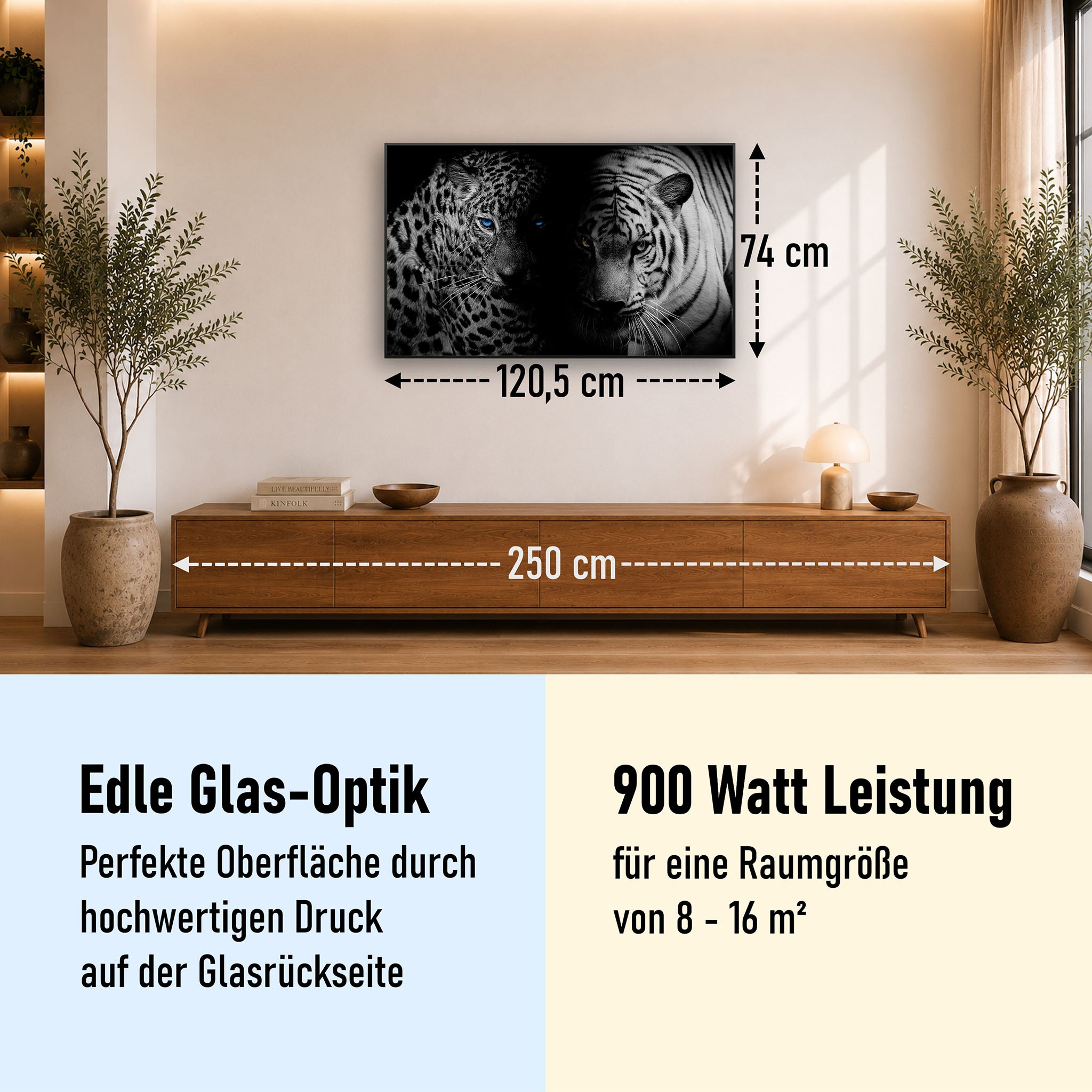 Glas Infrarotheizung 350-1200W Motiv 006 Leopard und Tiger