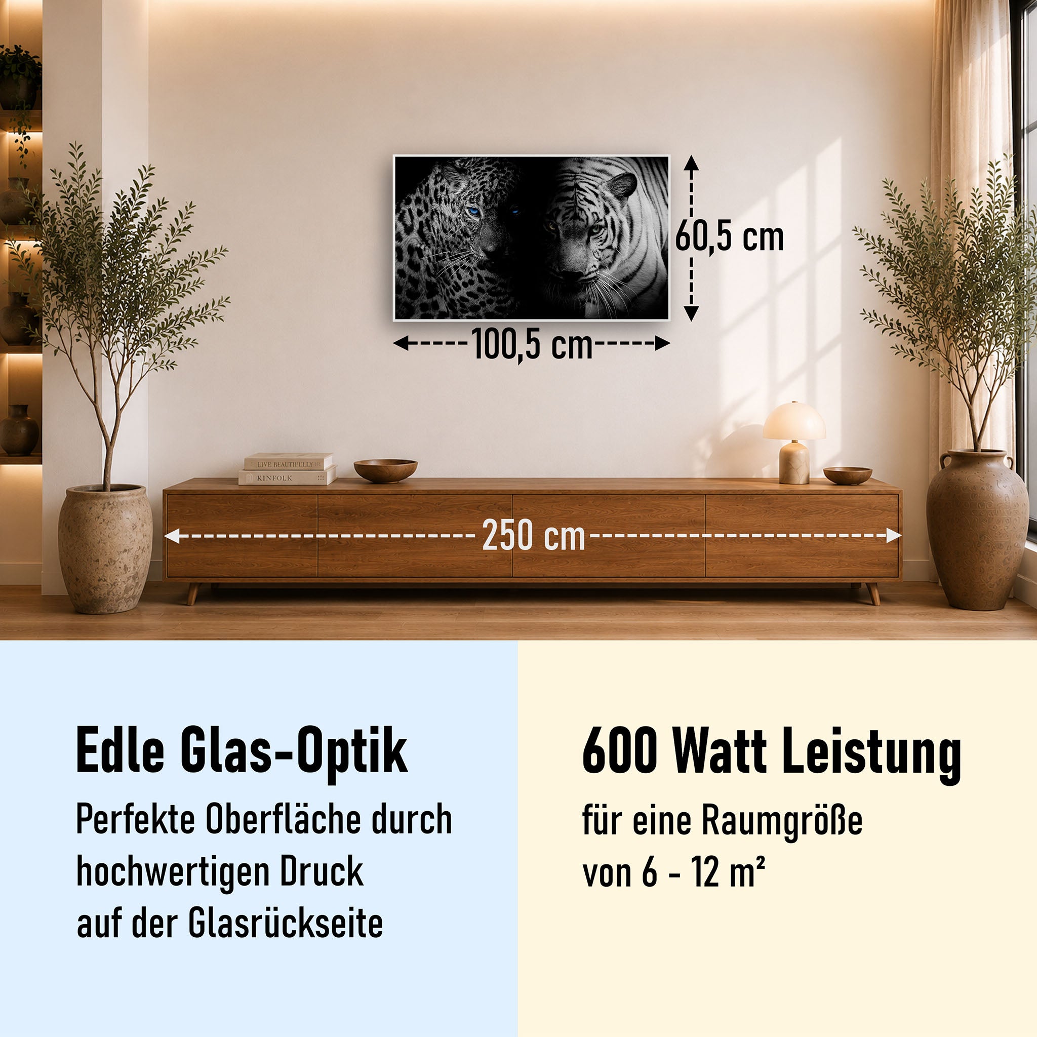 Glas Infrarotheizung 350-1200W Motiv 006 Leopard und Tiger