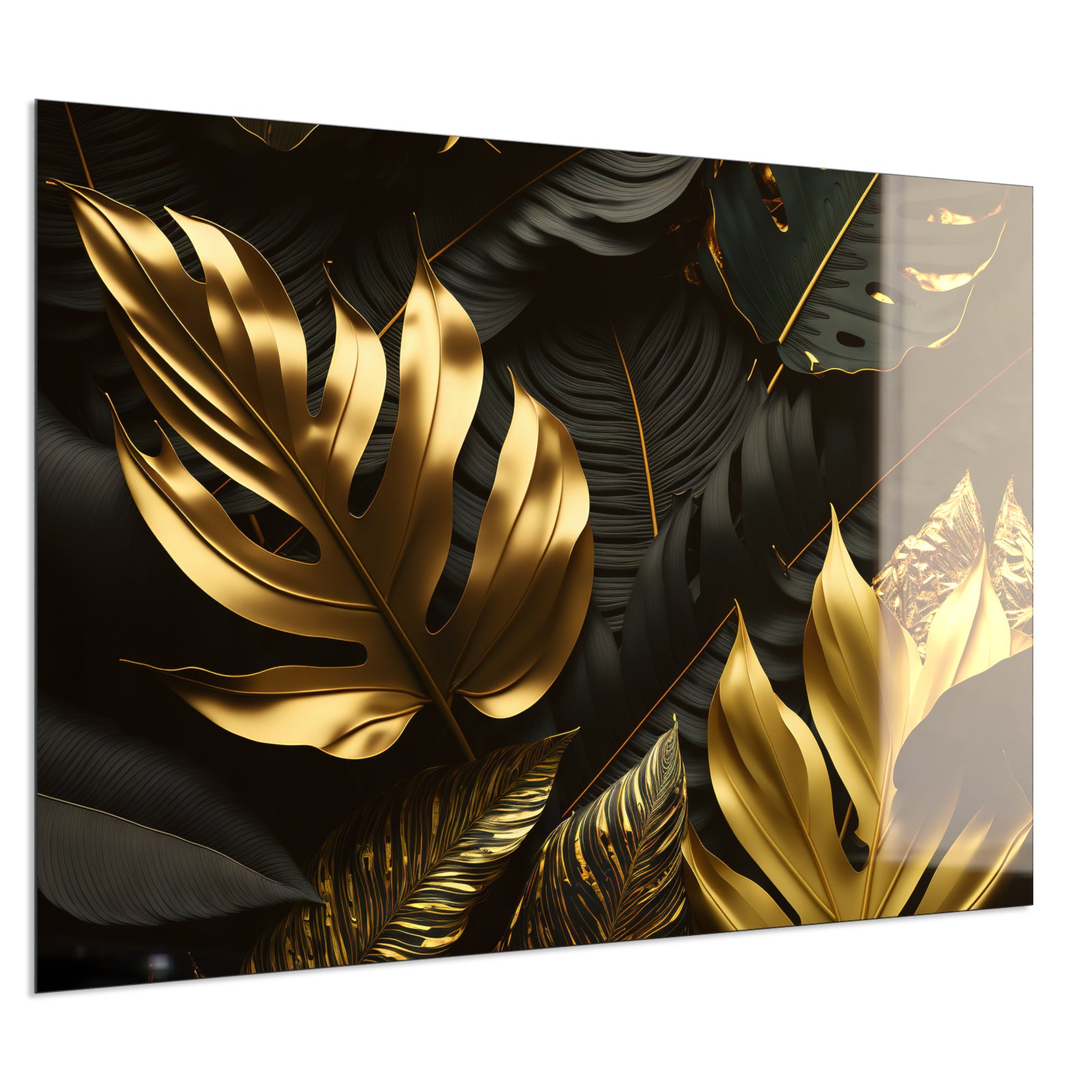 Deko Glas Wandbild Motiv 070 Goldenen Blättern