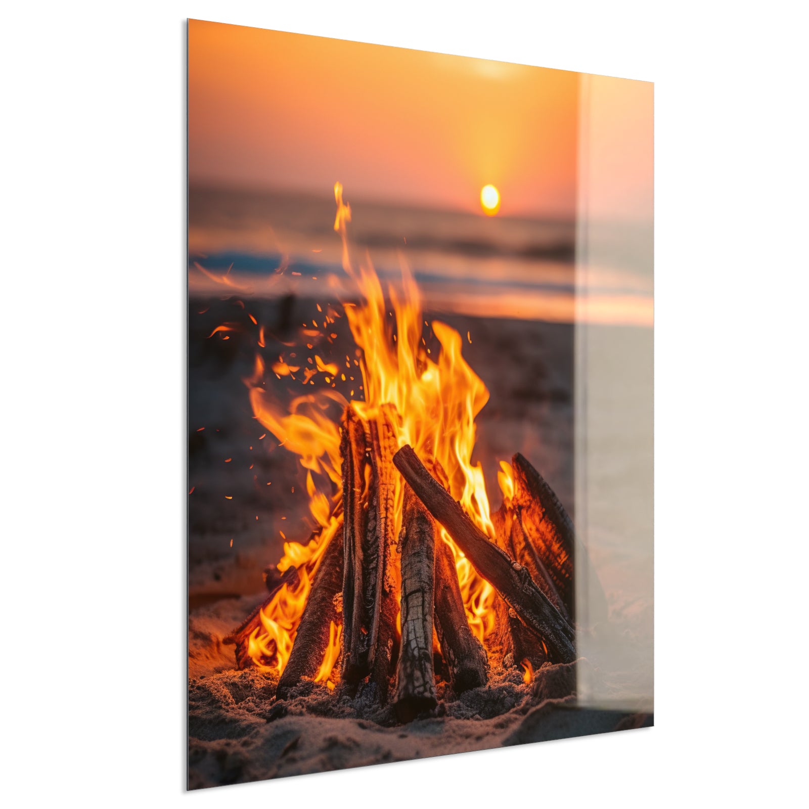 Deko Glas Wandbild Motiv 071h Feuer am Strand