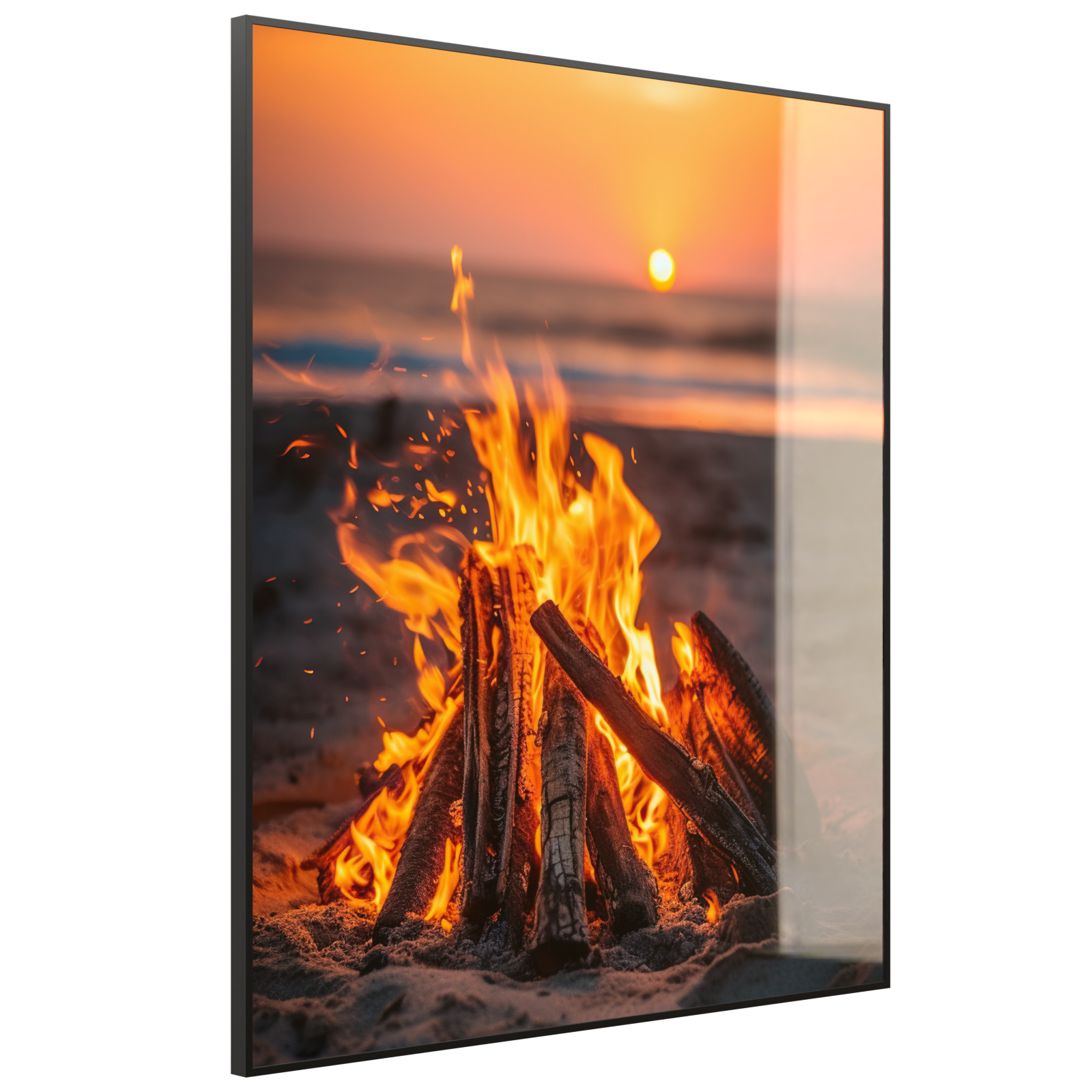 Deko Glas Wandbild Motiv 071h Feuer am Strand