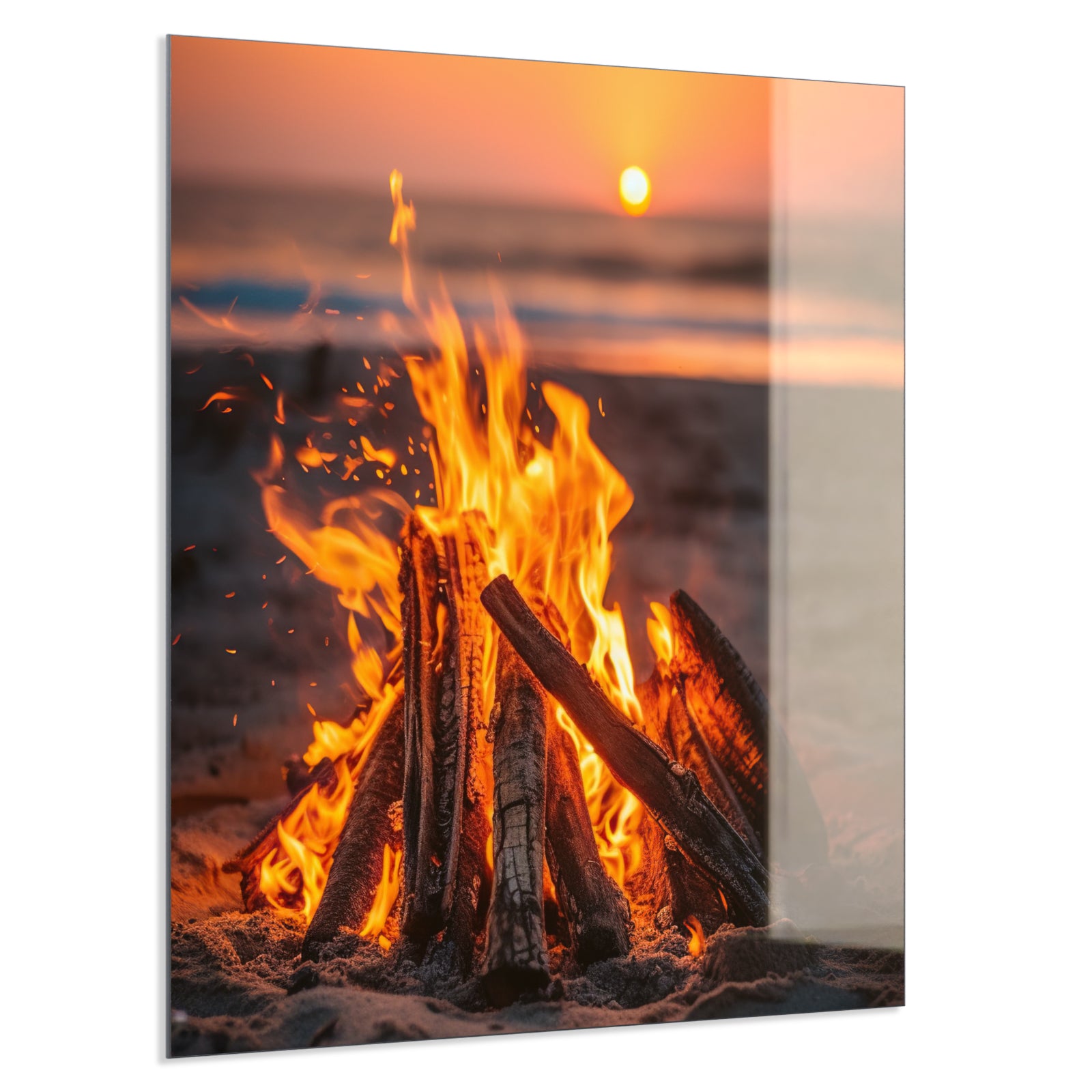 Deko Glas Wandbild Motiv 071h Feuer am Strand