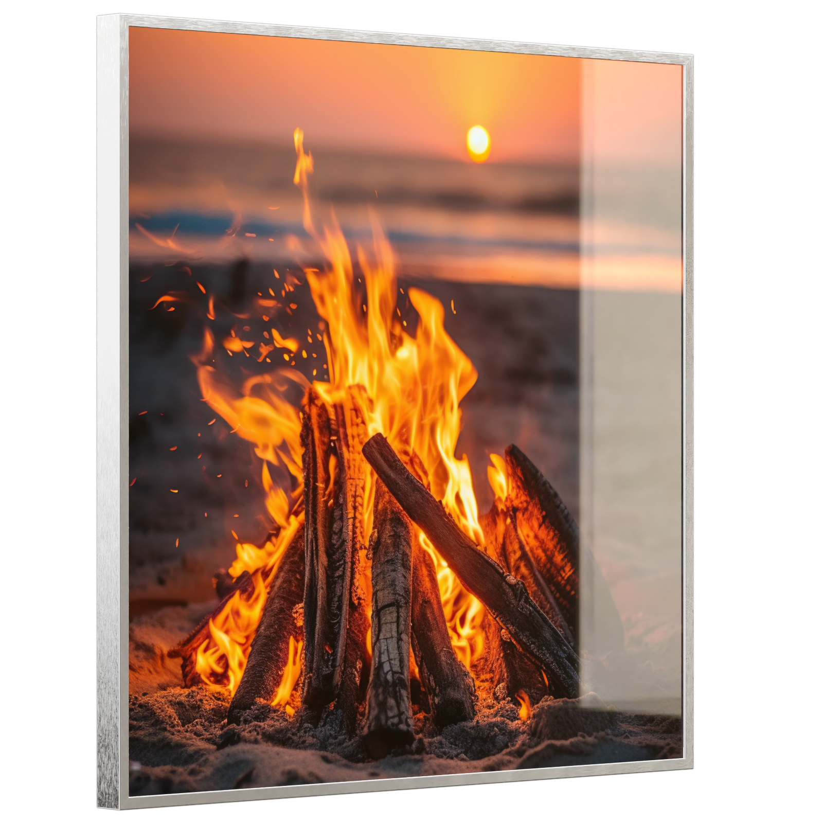 Deko Glas Wandbild Motiv 071h Feuer am Strand