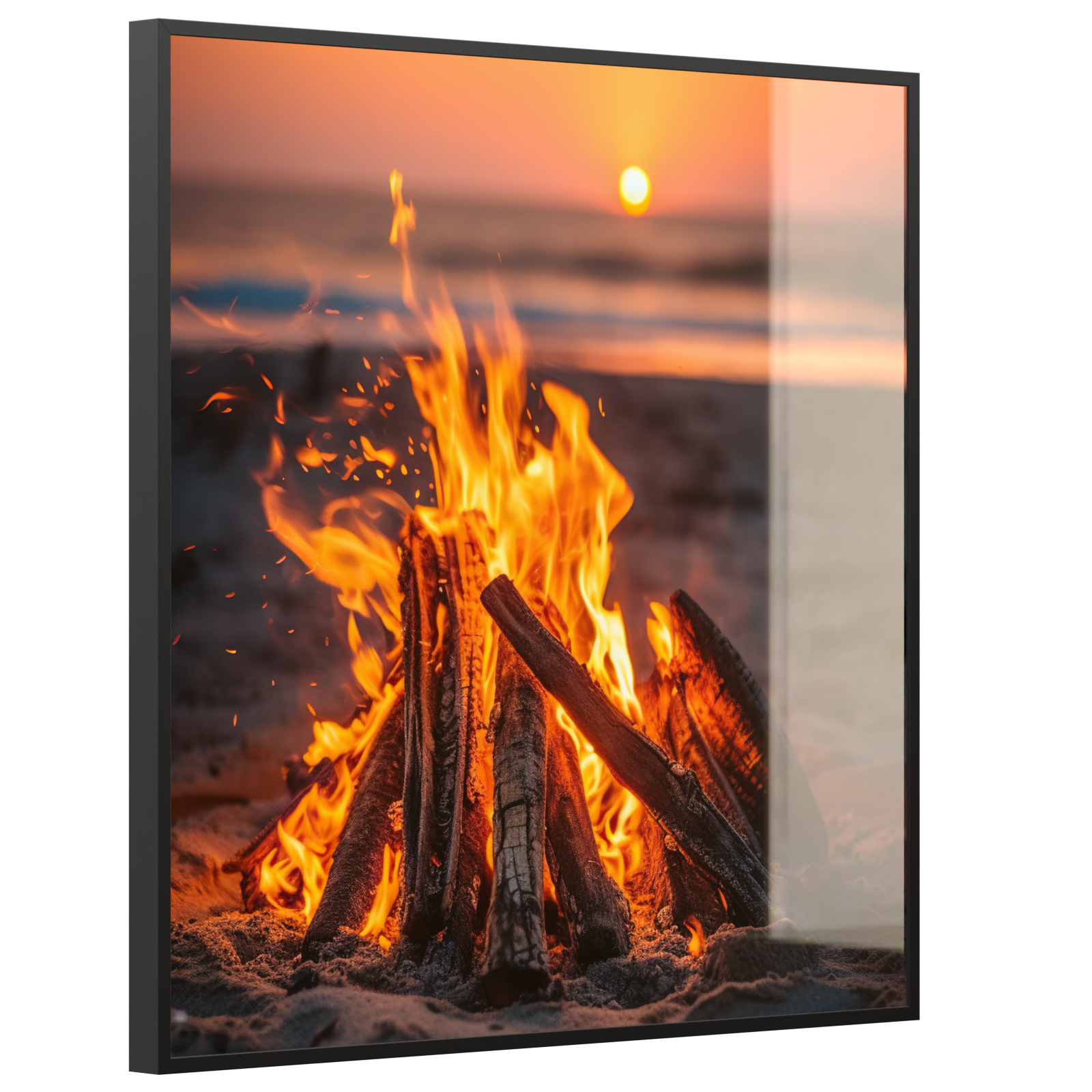 Deko Glas Wandbild Motiv 071h Feuer am Strand